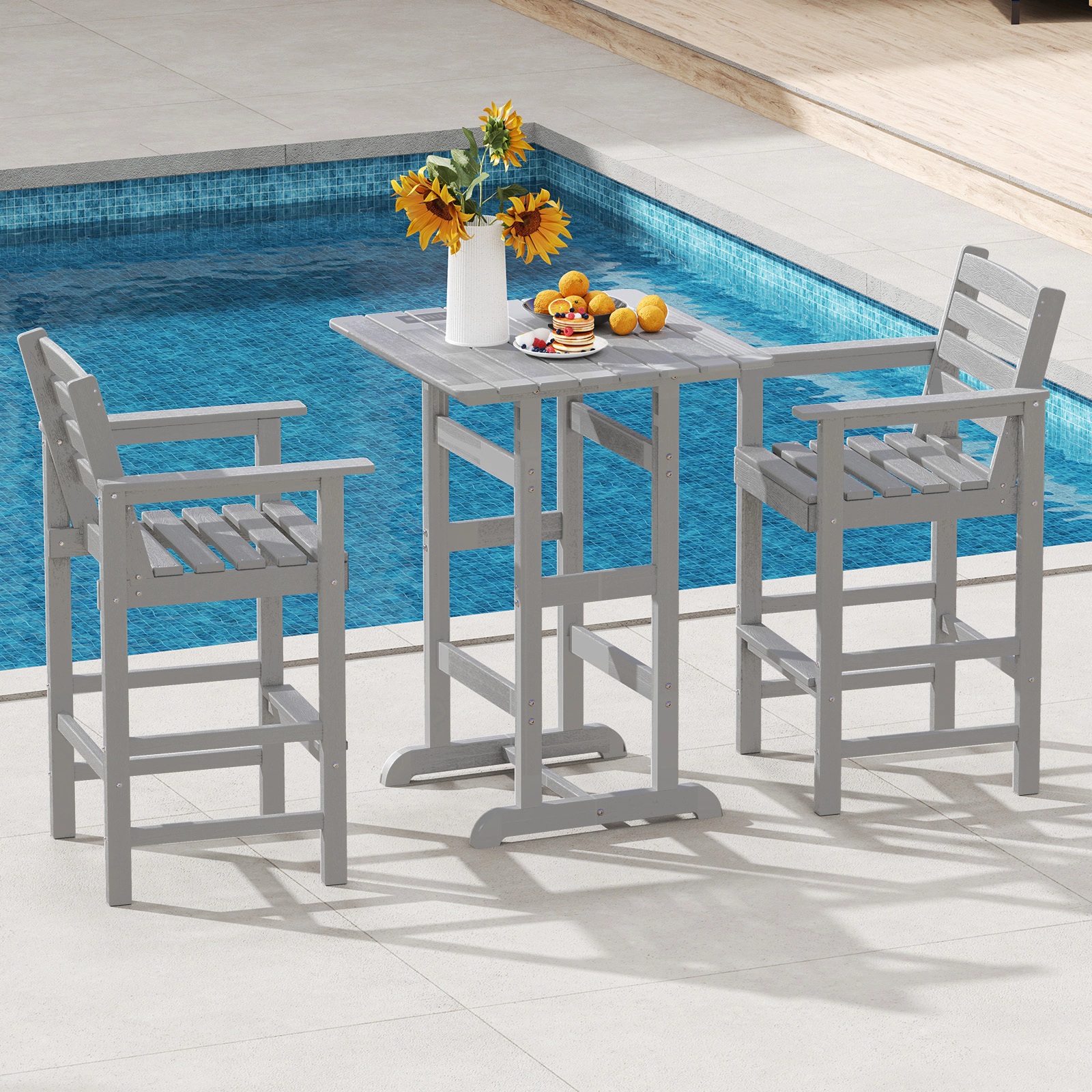 SUGIFT Adirondack Patio Bar Chairs Set of 2 330-lb Capacity Gray
