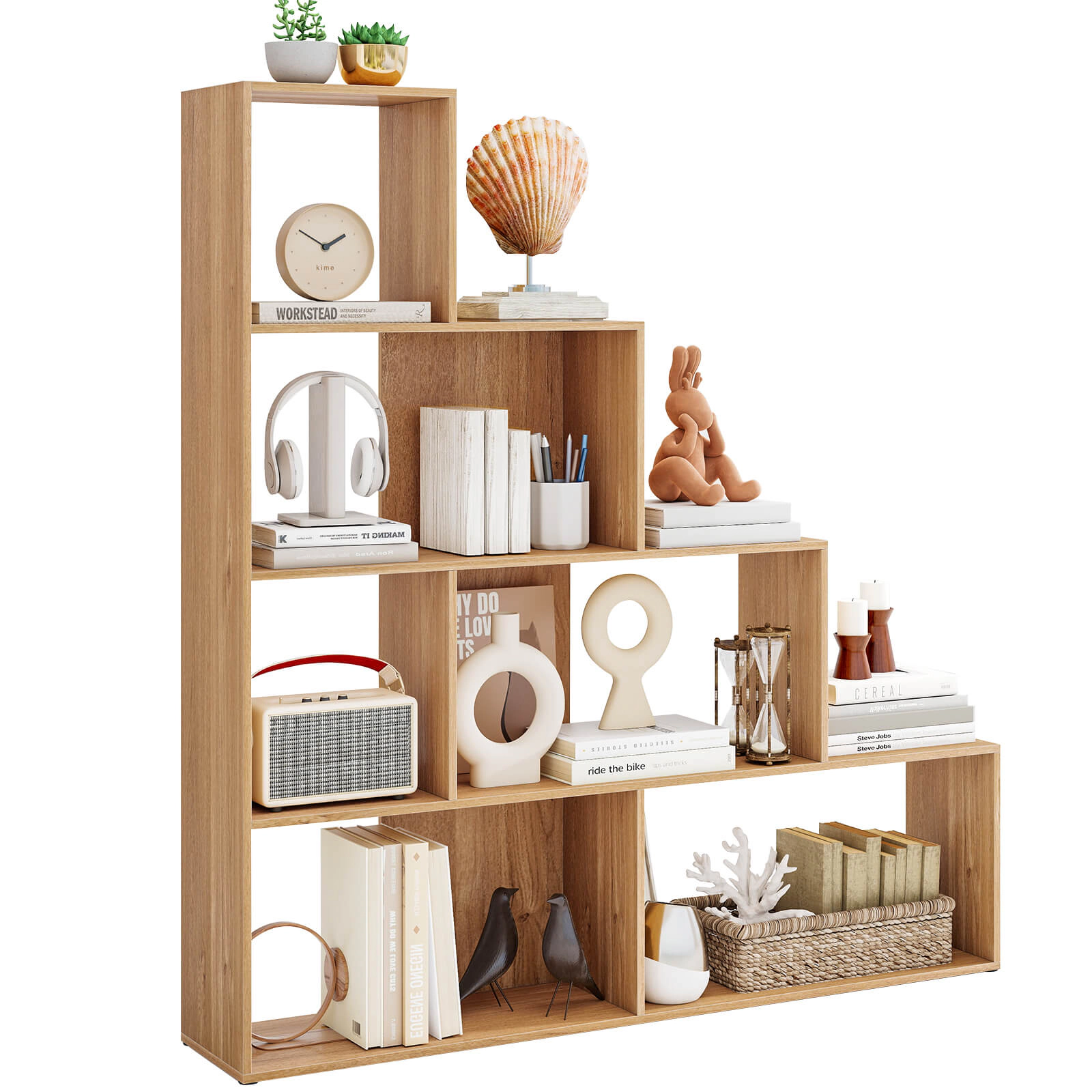Costway 6 Cubes Ladder Shelf Freestanding Corner Bookshelf Storage Bookcase Display Rack White