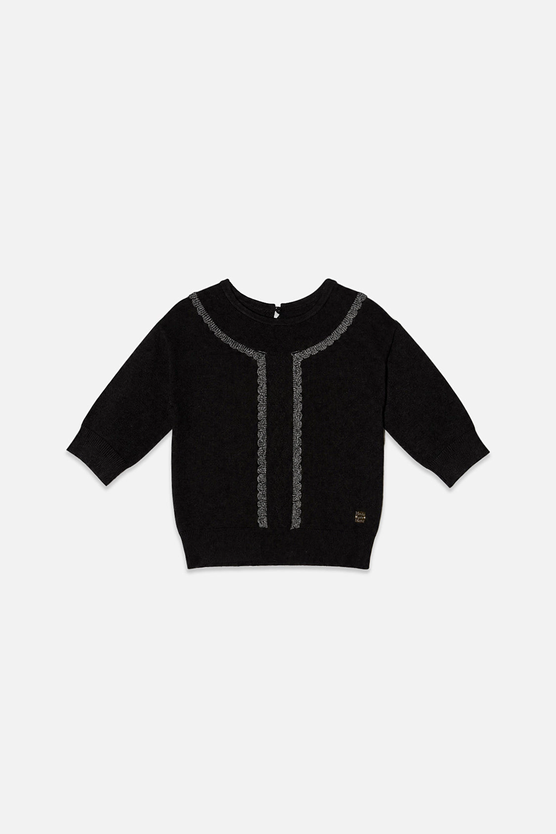 Deux par Girls Knitted Crewneck Sweater with Metallic Lace Detail