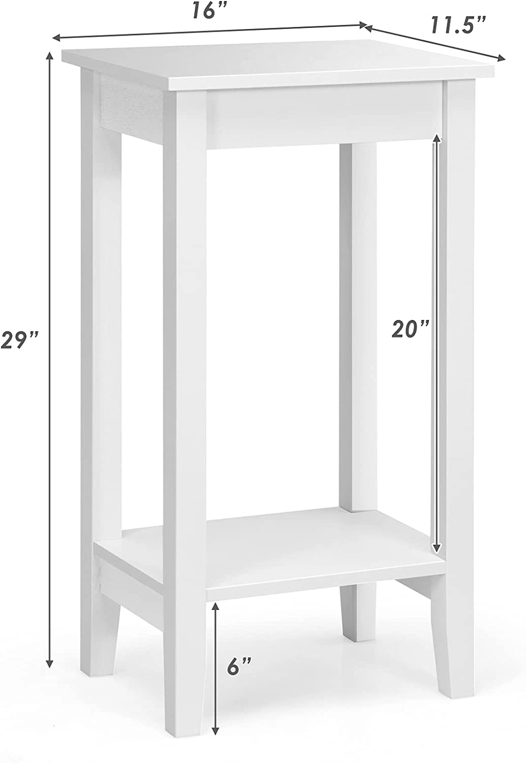 SUGIFT Set of 2 White 29-Inch 2-Tier End Tables with Storage Shelves