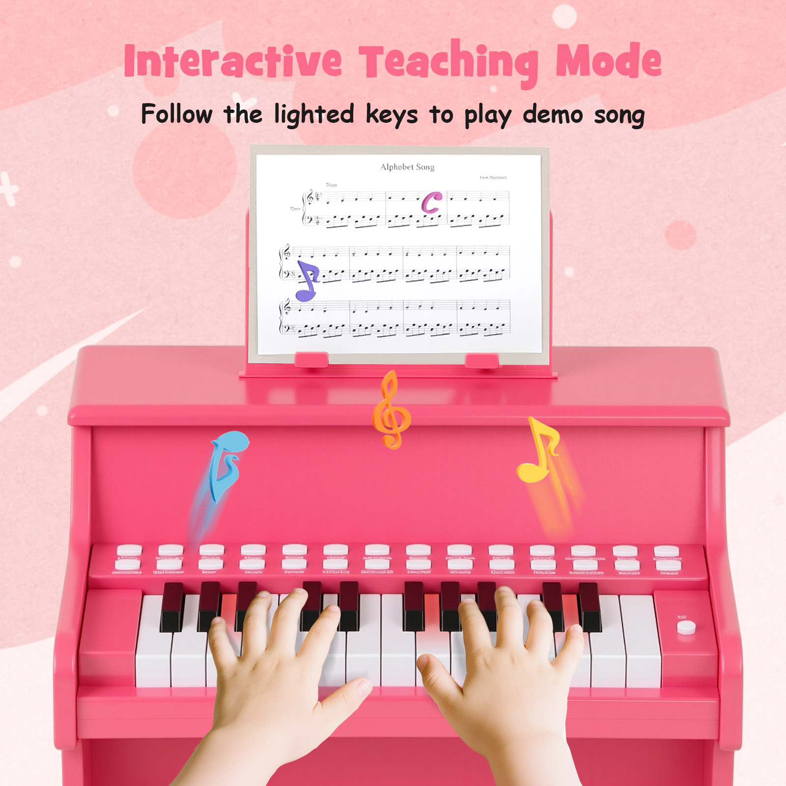 SUGIFT 25-Key Kids Piano Keyboard with Adjustable Volume and Speed Teaching Mode 15-in Wide Ages 3+ Pink