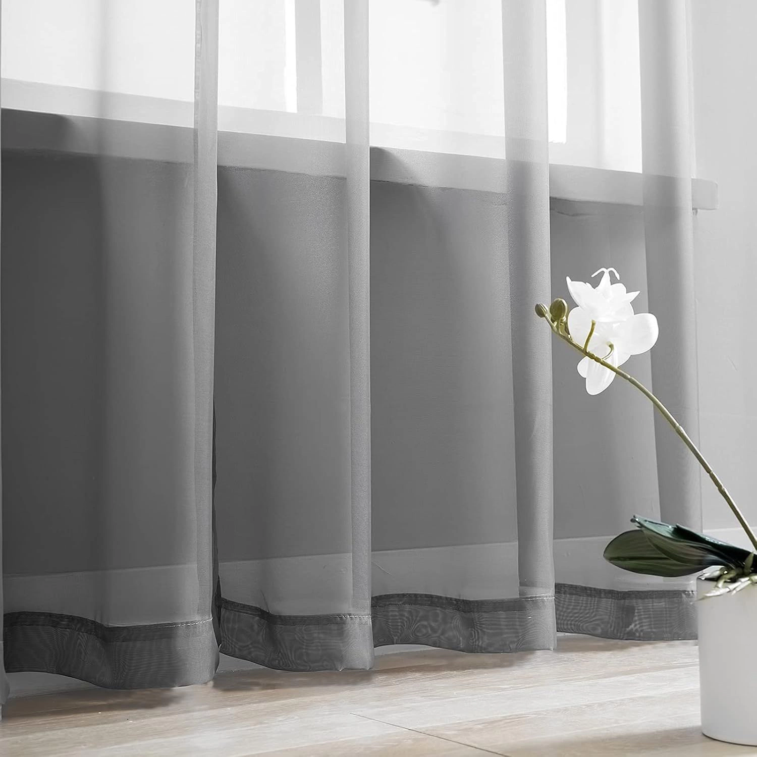 Kate Aurora Hotel Lux 2 Piece Charcoal Gray Rod Pocket Sheer Curtain Panels