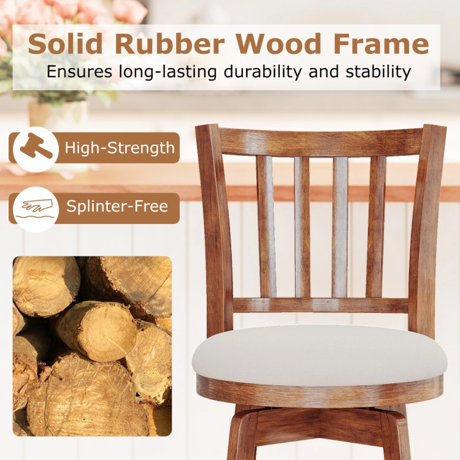 SUGIFT Set of 4 30.5-in Seat H Swivel Backrest and Upholstered Seat Bar Height Chairs Driftwood