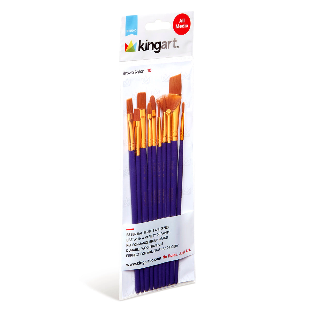 KINGART Studio Gold Nylon Brush Set - 10 pc Acrylic Watercolor Oil