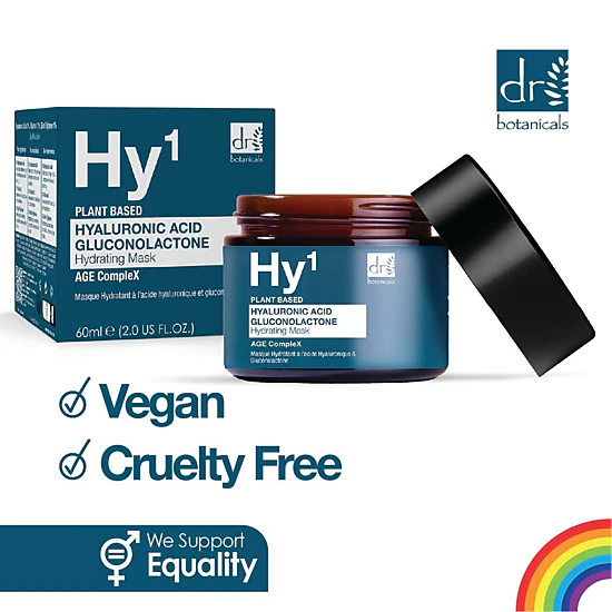 Dr Botanicals Hyaluronic Acid 1% & Gluconolactone Mask 60ml - Deep Hydration for Dry, Mature Skin