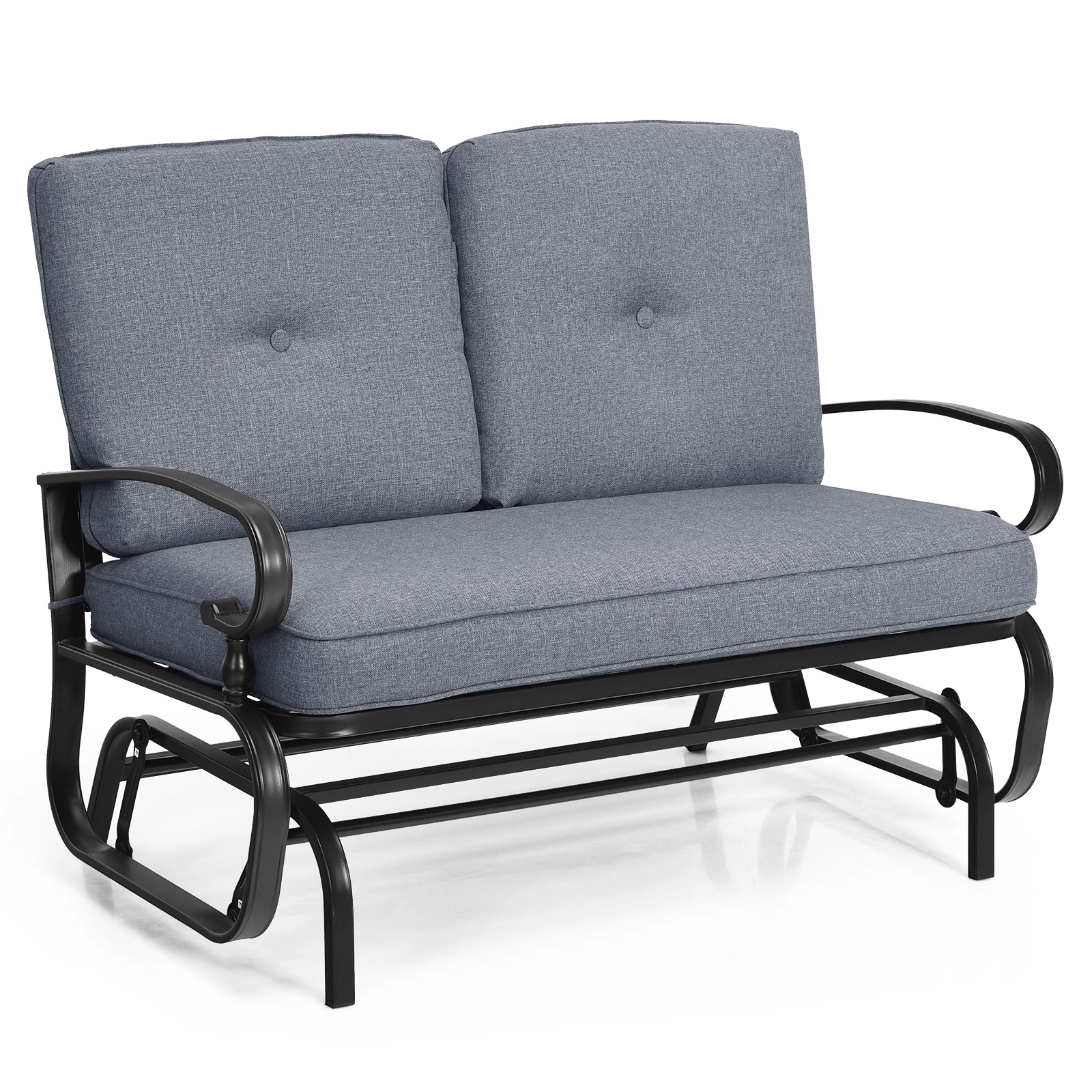 SUGIFT 2-Seat Outdoor Steel Swing Glider Chair with Cushions 440-lb Capacity 47.5-in Frame Patio Bench Gray