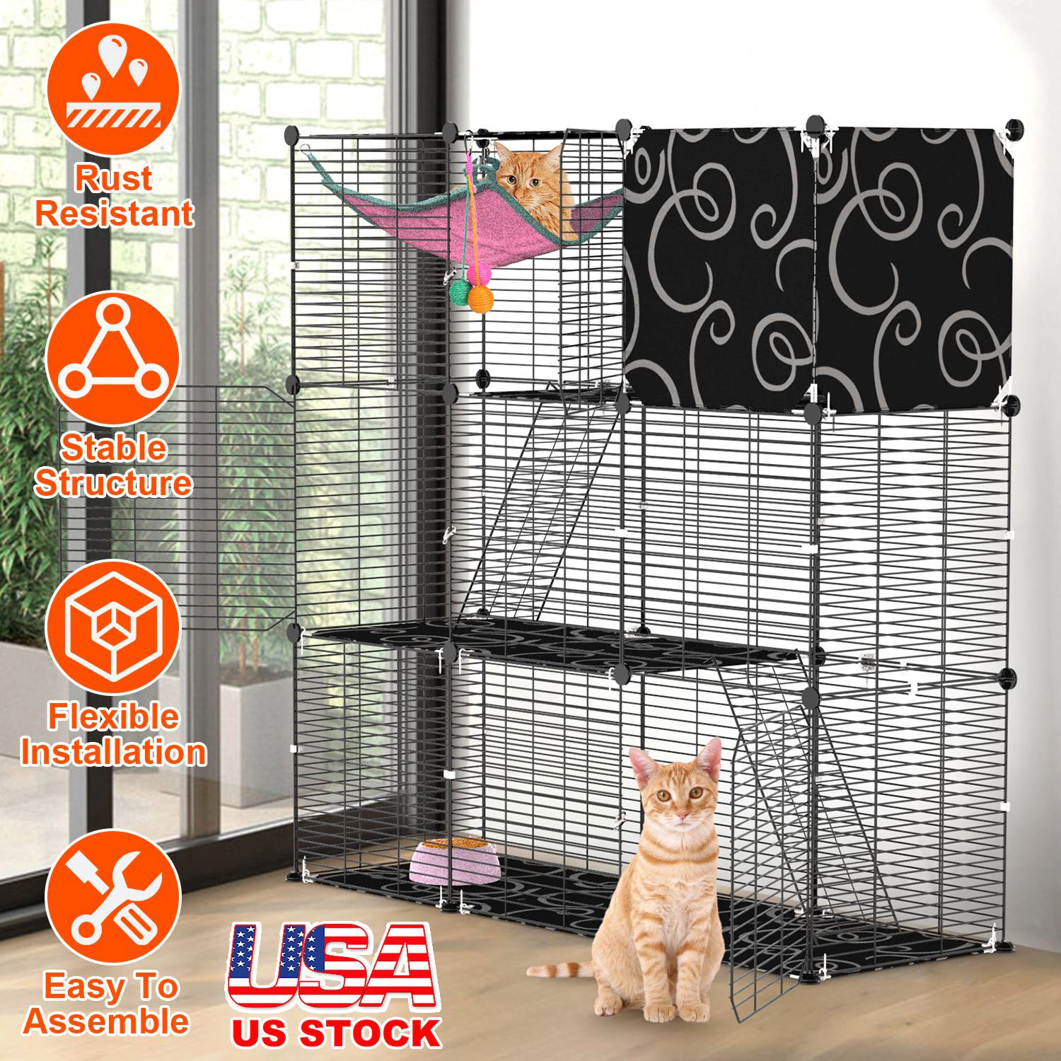 GBruno 3-Tier Wire Cat Cage Enclosure With Hammock