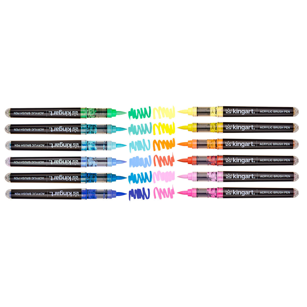 KINGART PRO Acrylic Brush Pens - 12 Tropical Colors with Clear Blender