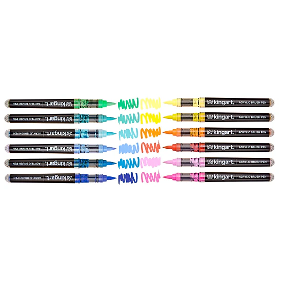 KINGART PRO Acrylic Brush Pens - 12 Tropical Colors with Clear Blender