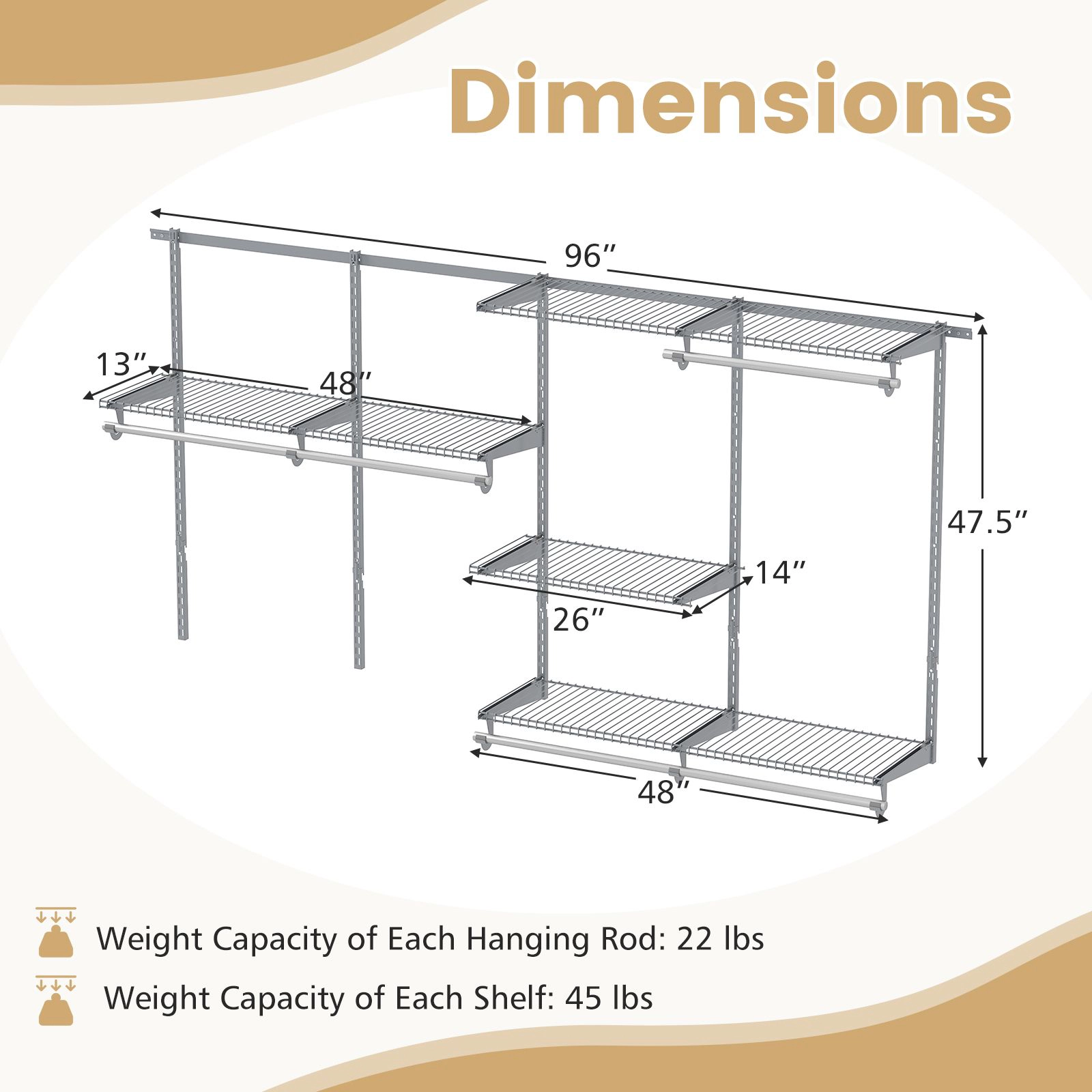 SlickBlue Wall Mounted Closet System 4 to 8 FT Adjustable Organizer
