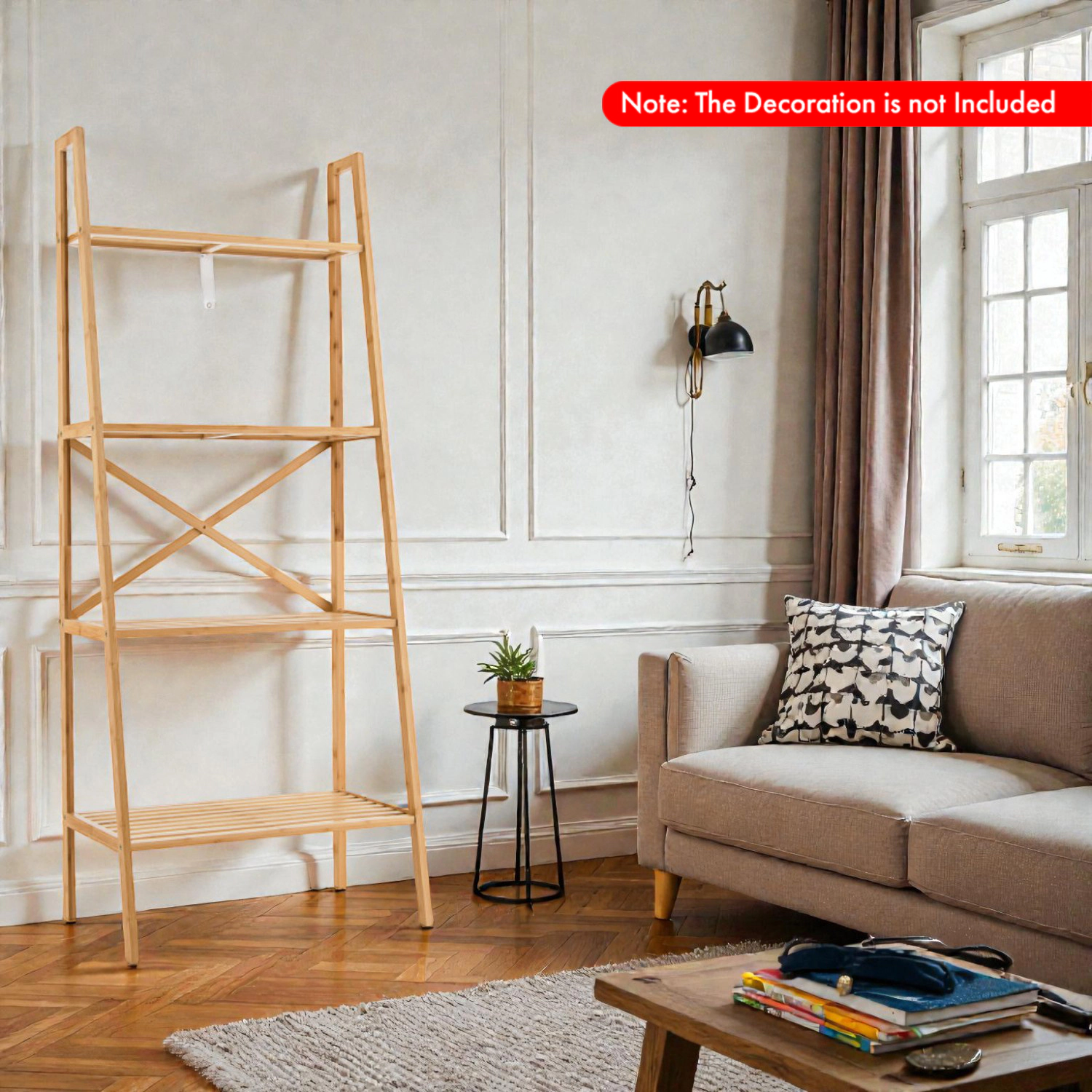 Hivvago Bamboo Ladder Bookcase with 4 Shelves