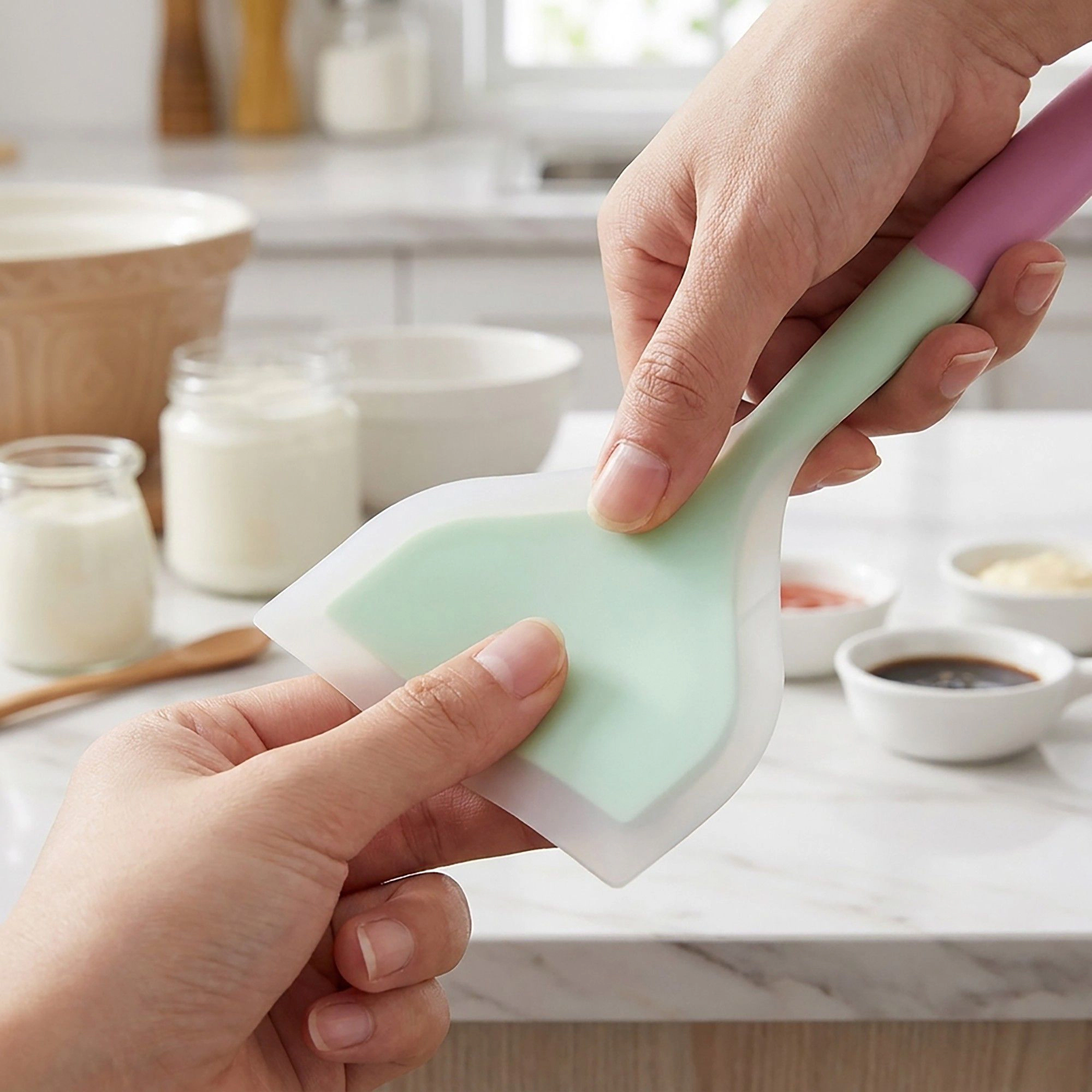 Alilang Women 2-Piece Silicone Bench Scraper Set with Flexible Edge and Hanging Handles