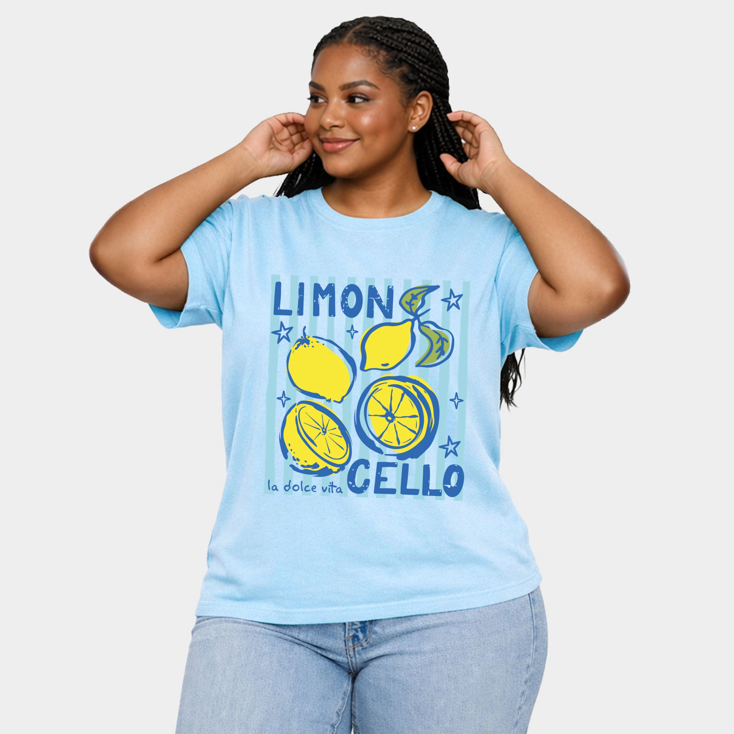 Simply Sage Market - Limoncello Stripes Women's Plus Sized Garment Dyed Graphic T-Shirt