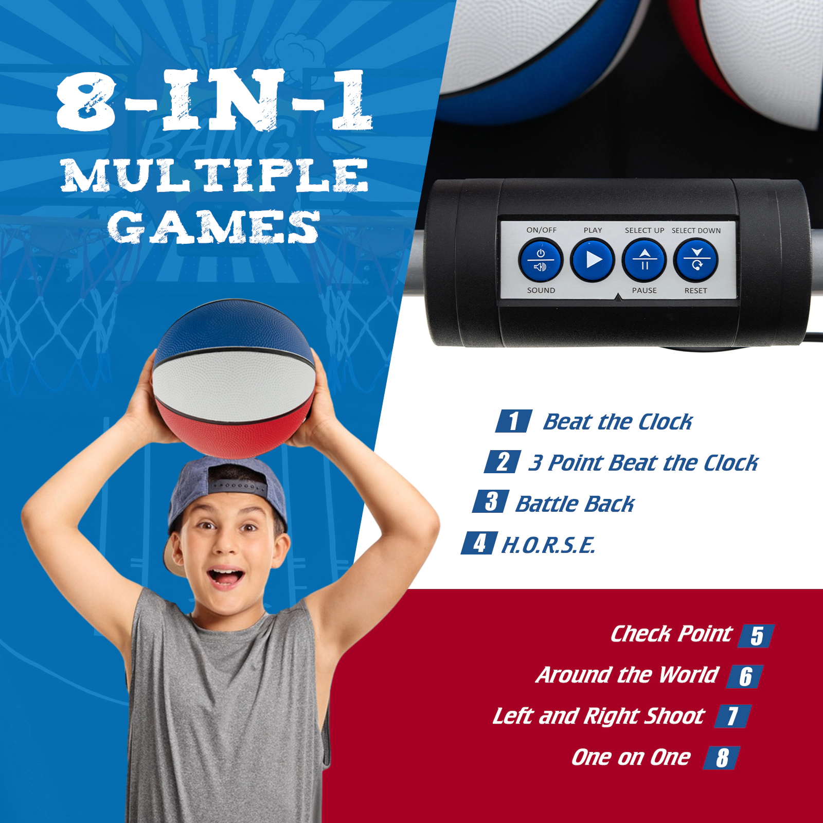 SUGIFT Dual Shot Foldable Basketball Arcade Game with 8 Game Modes Electronic Scorer 12-in Rim and 4 Balls