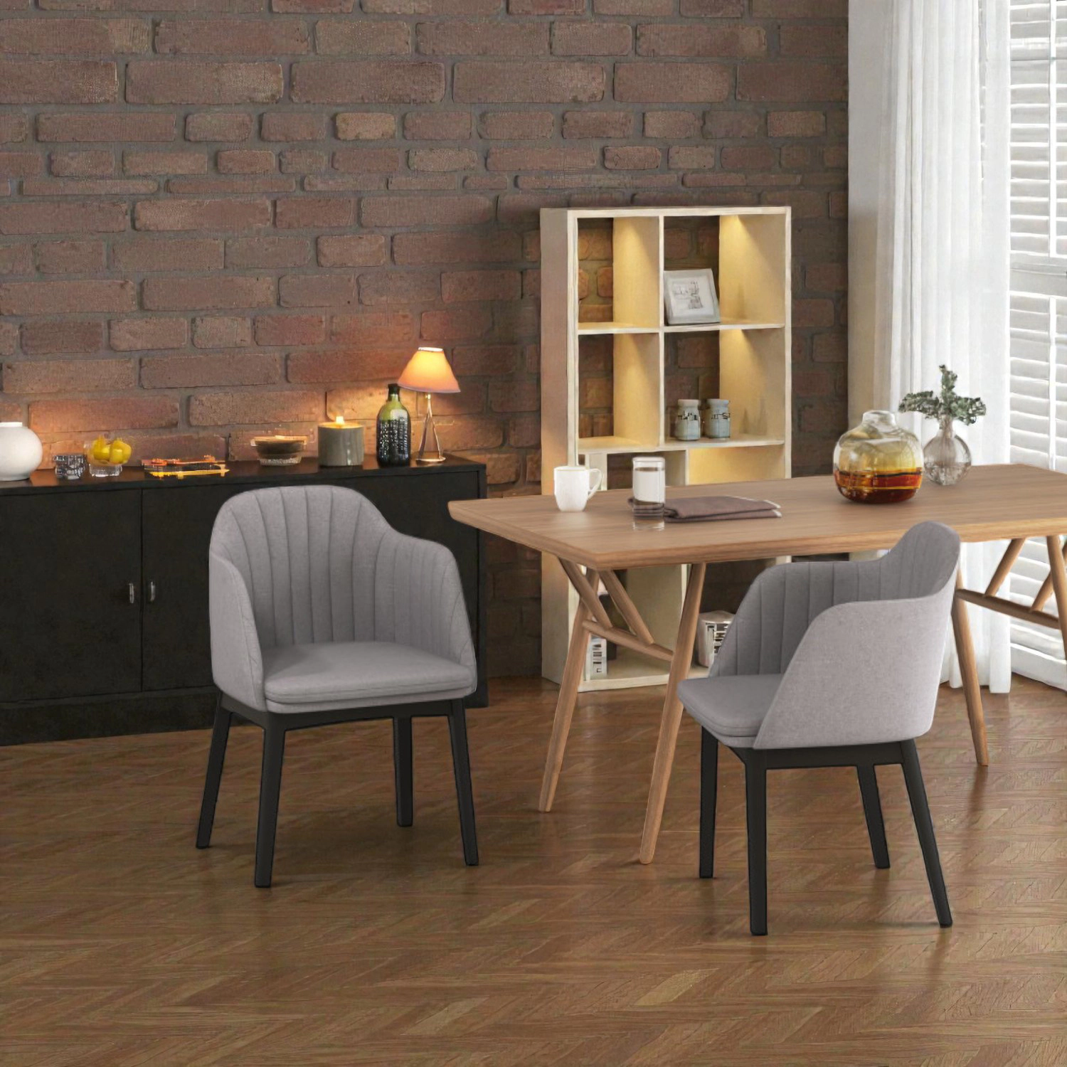 Hivvago Set of 2 Velvet Dining Chairs with Curved Backs