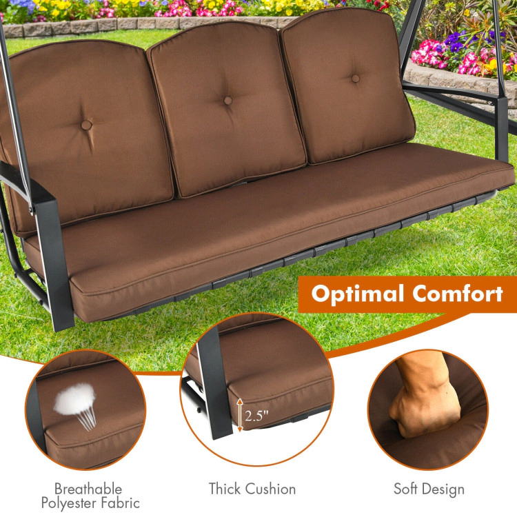 Hivvago Outdoor 3-Seat Porch Swing With Adjust Canopy And Cushions