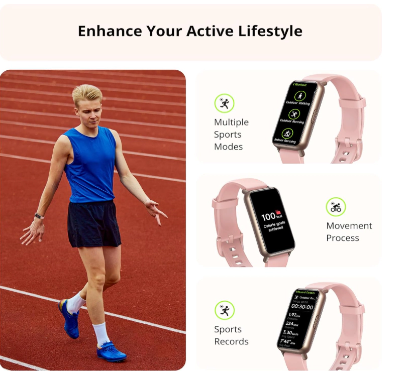 AKAGear Fitness and Activity Tracker with Sleep and Blood Oxygen Monitoring, Pink
