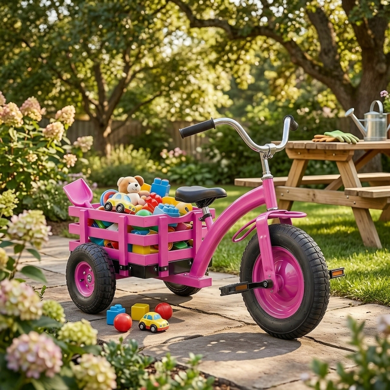 Kids Tricycle 18-in Storage Basket PU Leather Padded Saddle Adjustable 17-in to 21-in Seat Ages 3+ Pink