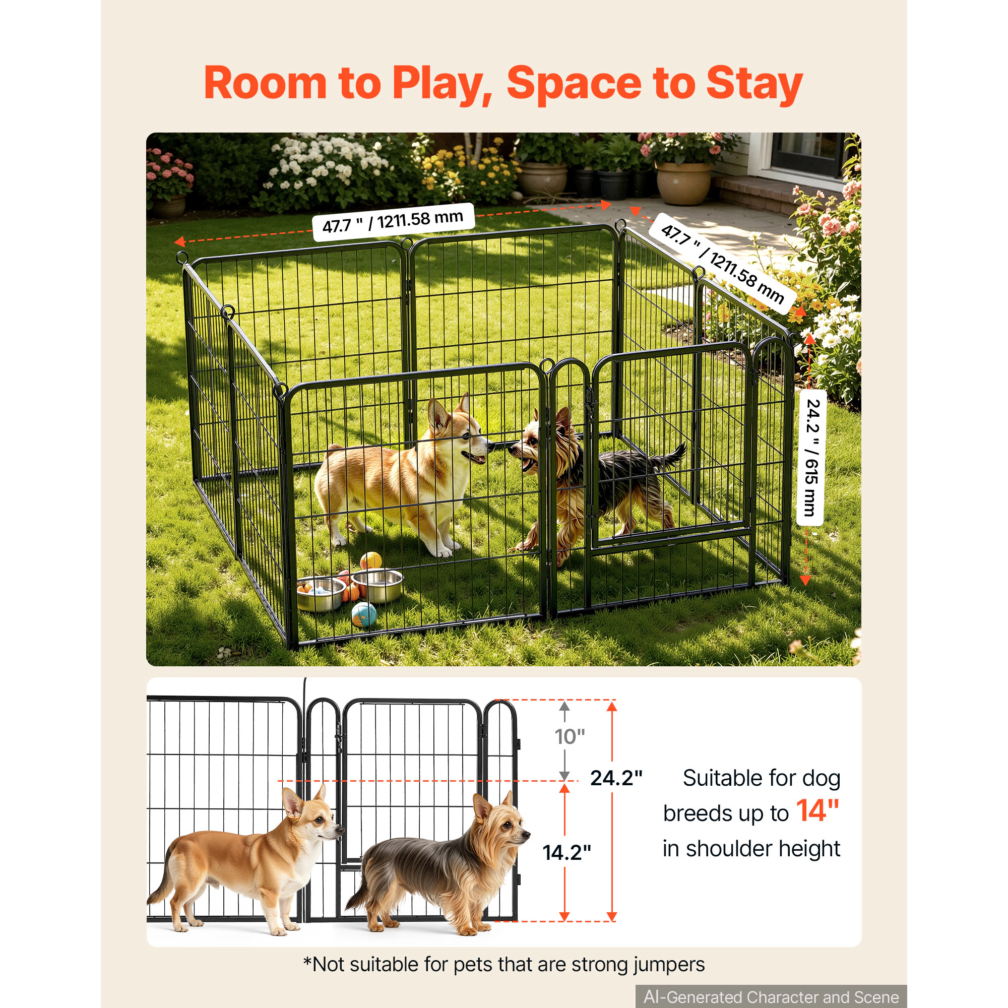 HONGGE 24-Inch 8-Panel Foldable Steel Dog Playpen for Small Dogs, Cats & Small Pets, Indoor/Outdoor, Black