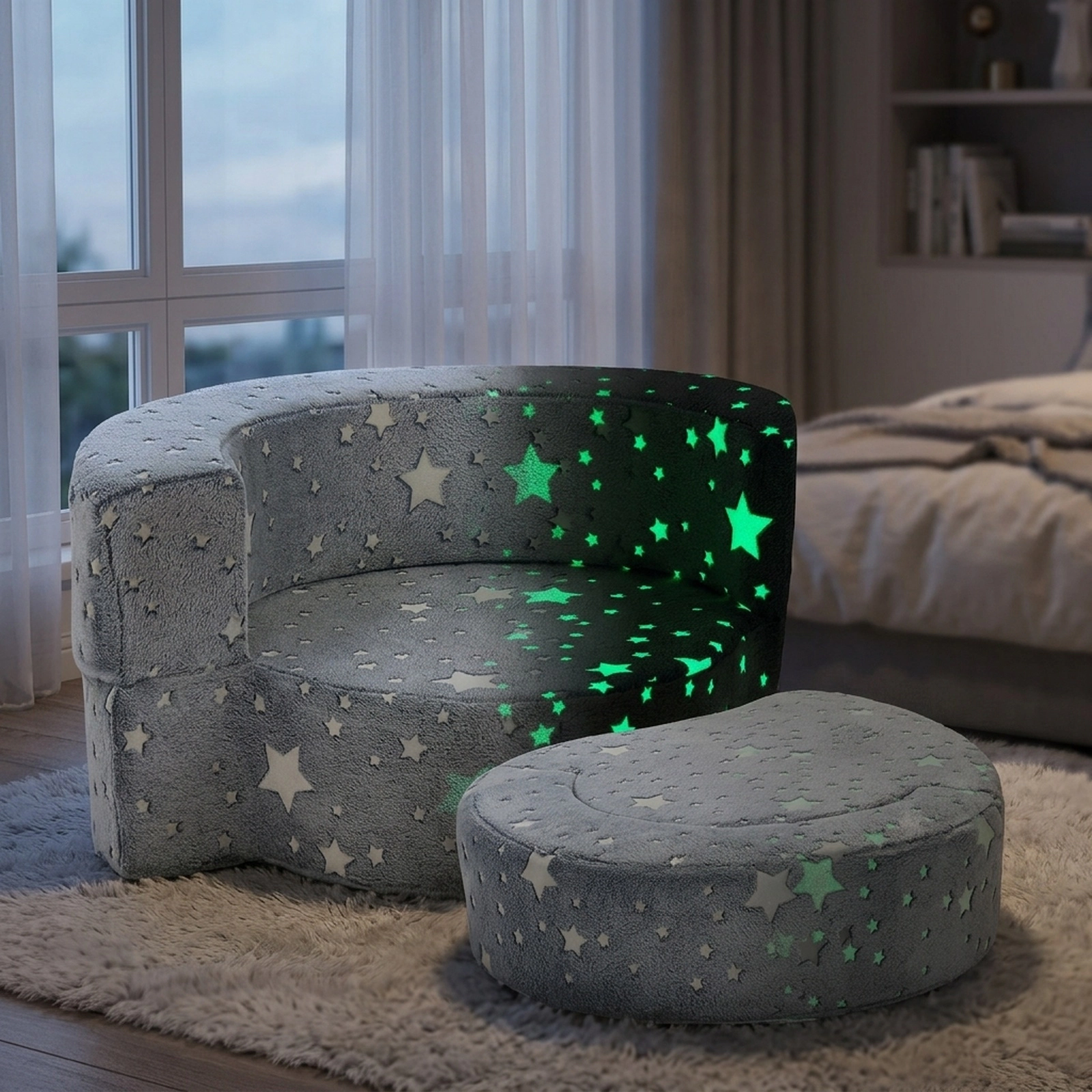 SUGIFT Gray 2-in-1 Toddler Couch with Glow-in-the-Dark Stars