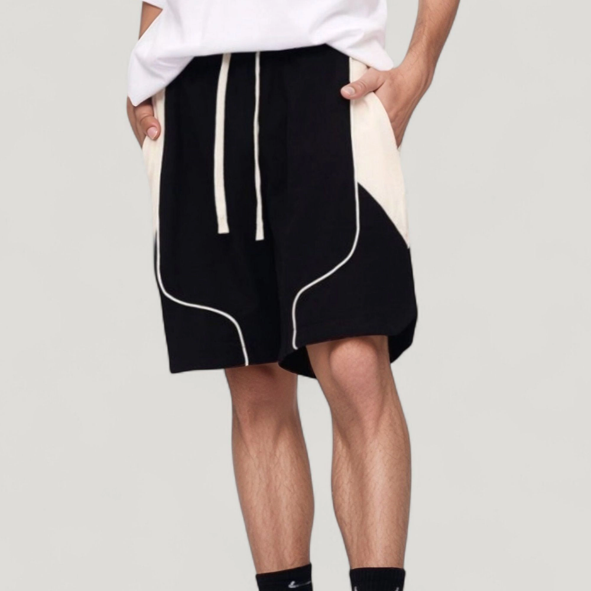 Anna-Kaci Men's Colorblock Drawstring Waist Relaxed Fit Casual Shorts with Side Pockets