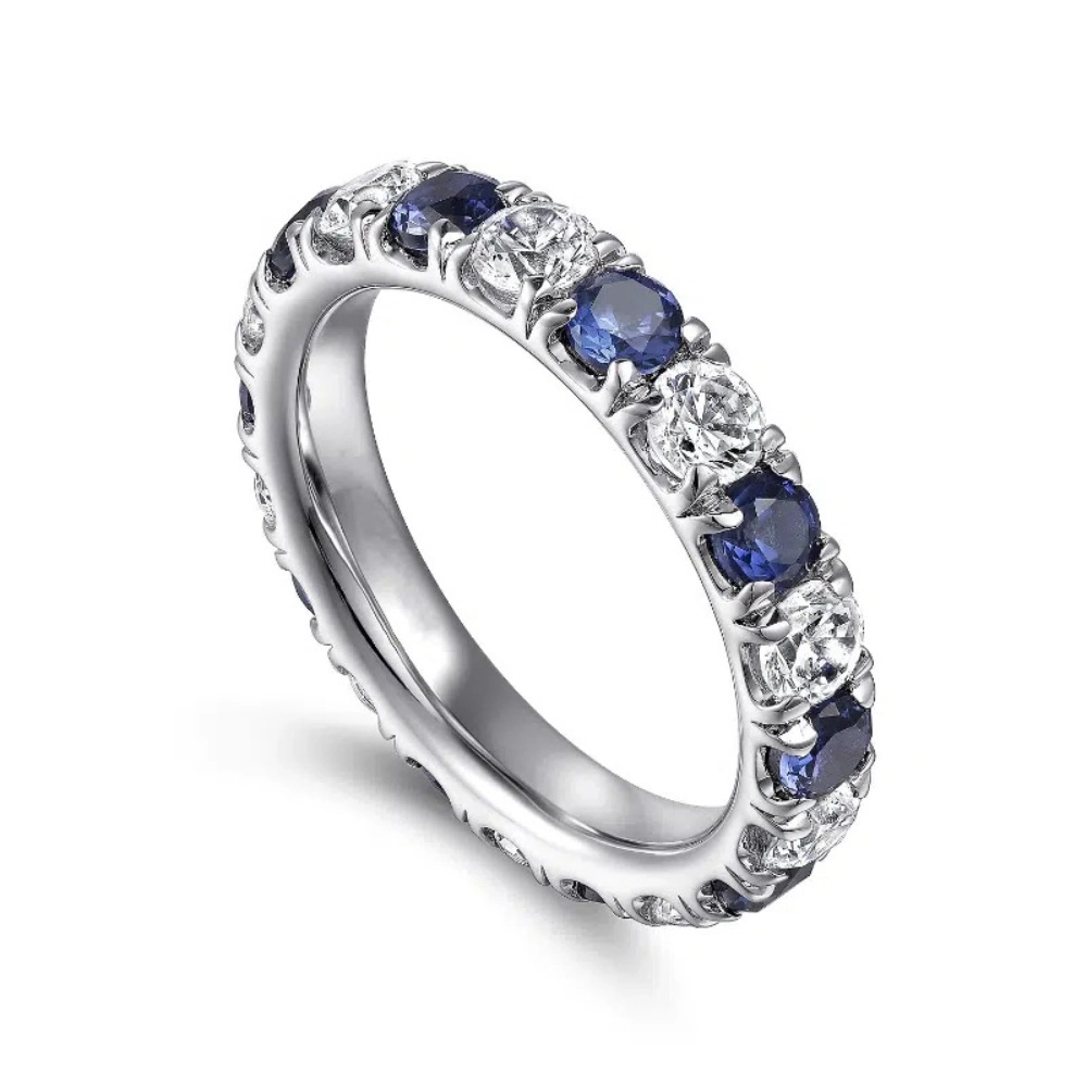 3mm Thin Band Eternity Rings White and Blue Created Sapphire Ring