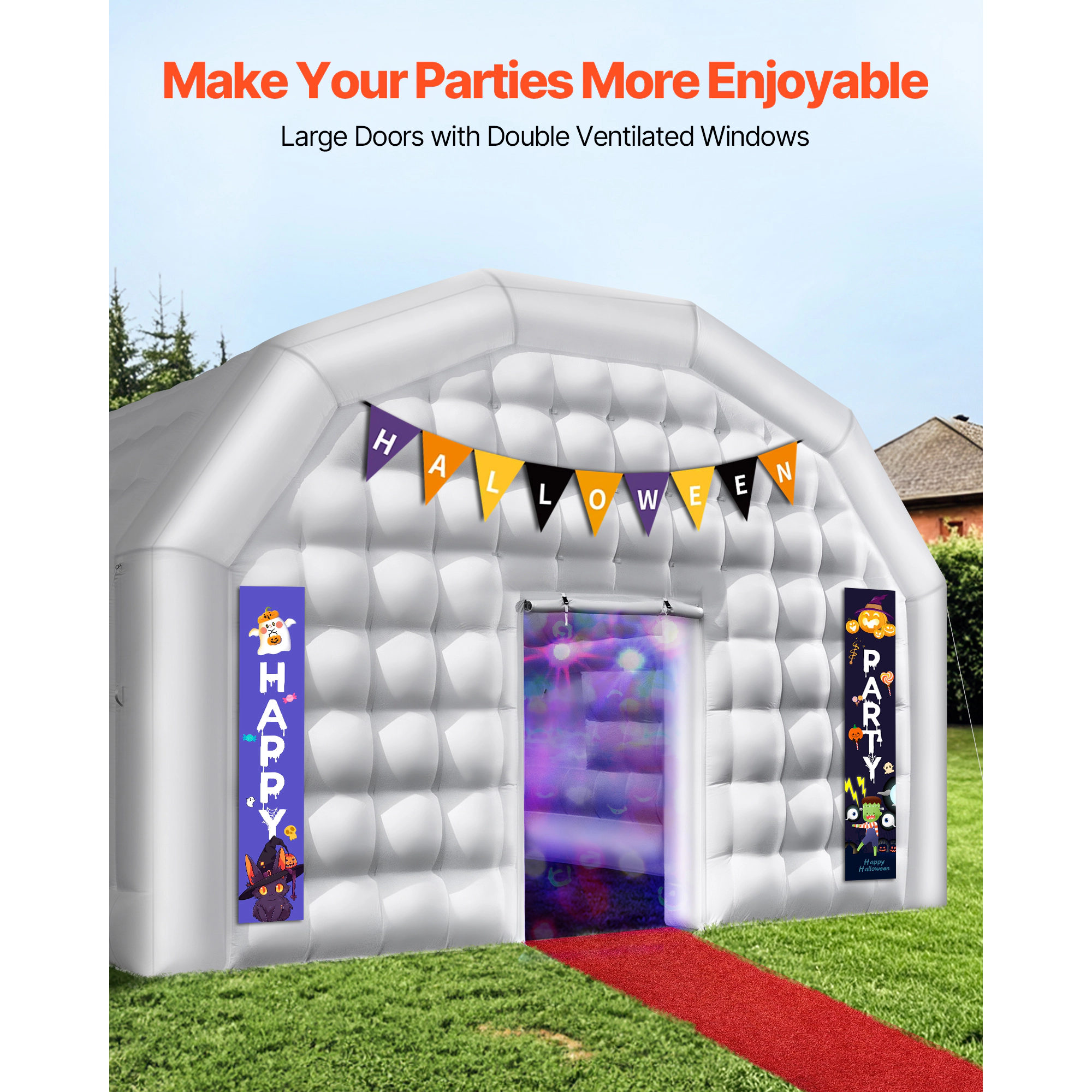 HONGGE Inflatable Nightclub Inflatable Party Tent with Blower & Sandbag Ventilated Blow up Night Club with 2 Windows