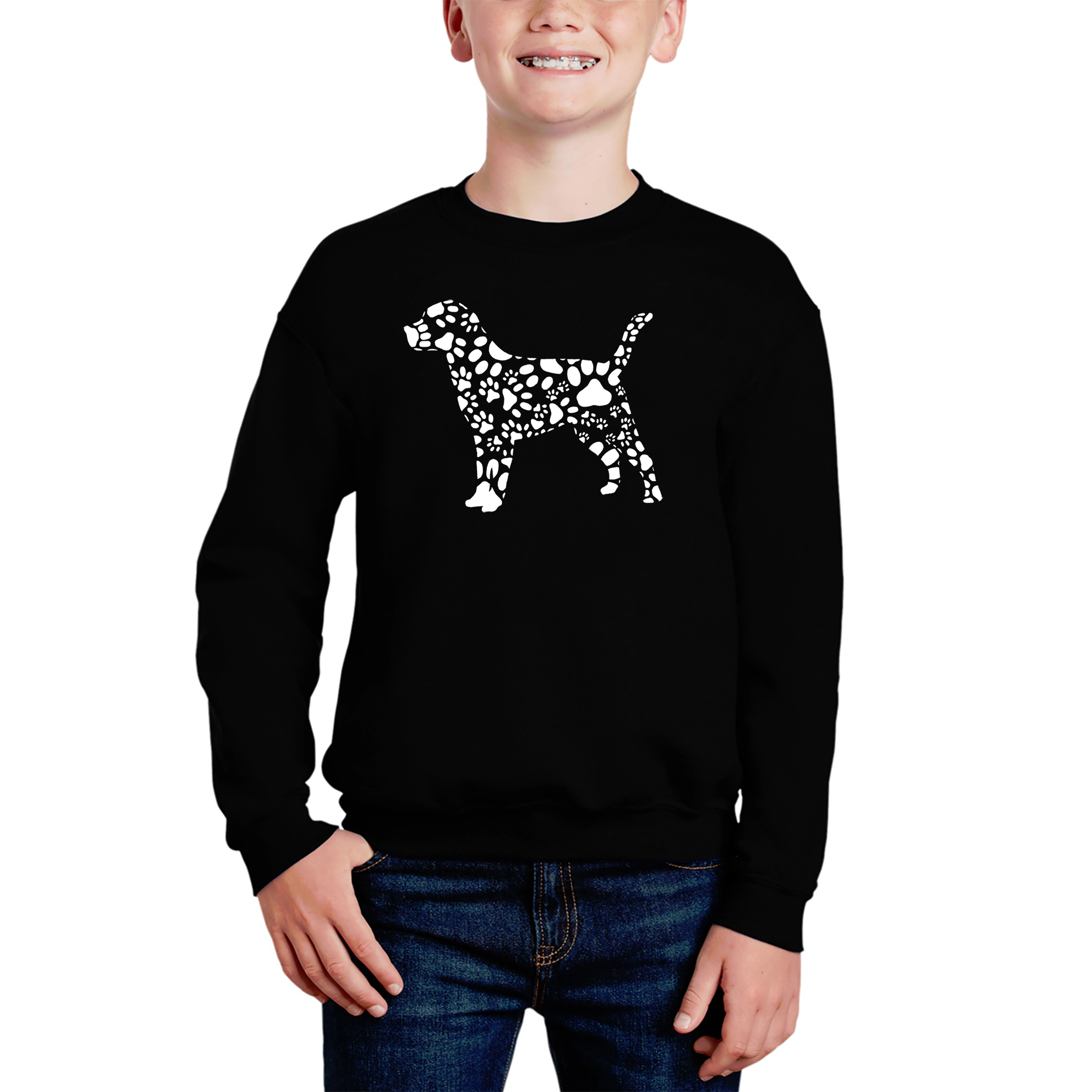 LA Pop Art Boy's Word Sweatshirt - Dog Paw Prints