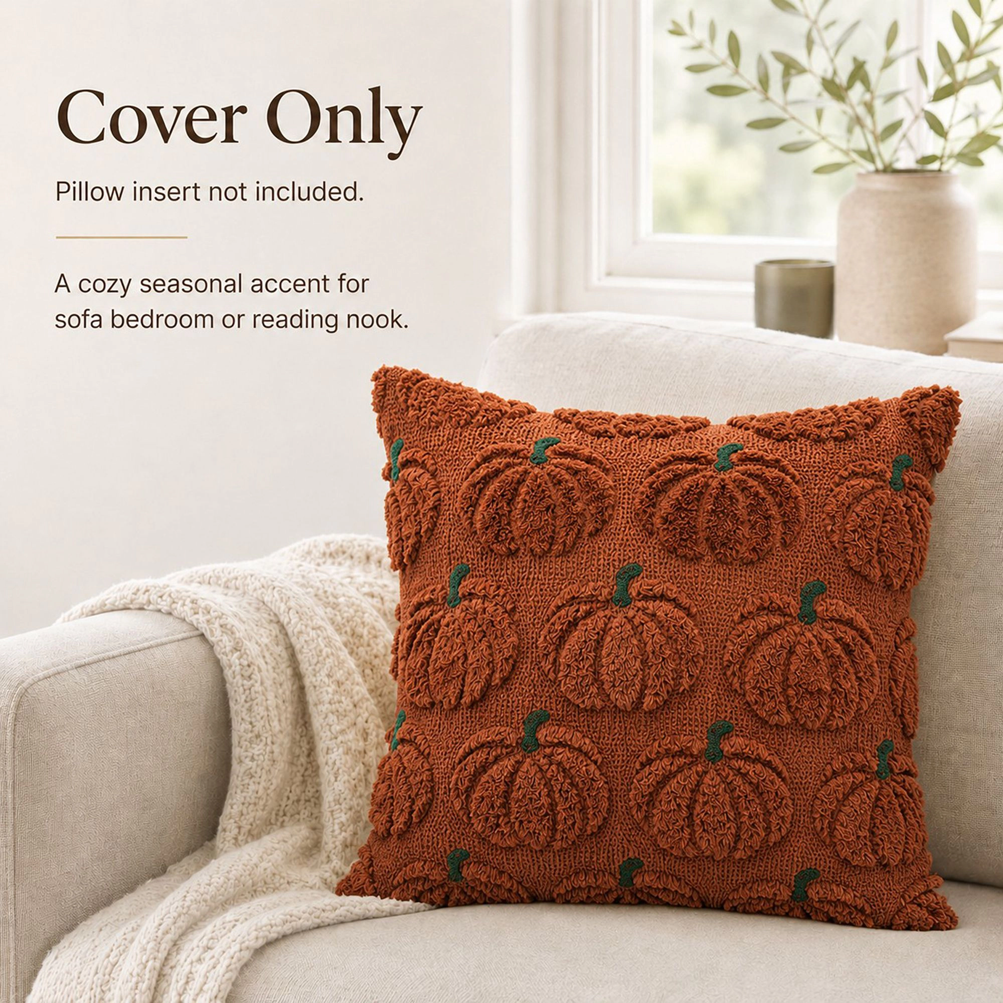 Alilang Fall Textured Tufted Pumpkin Decorative Throw Pillow Cover
