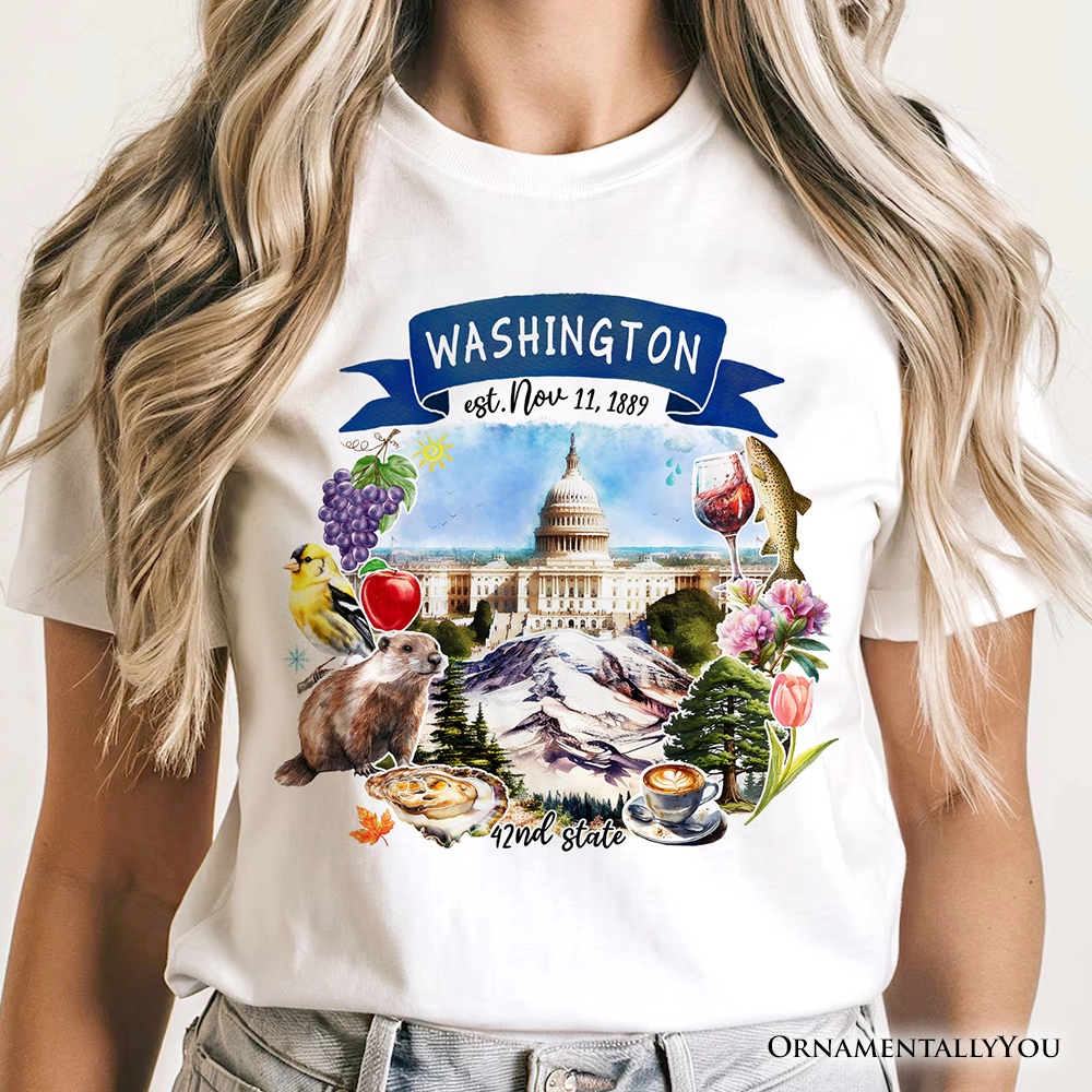 OrnamentallyYou Unisex Artistic Washington State Themes And Landmarks T-Shirt