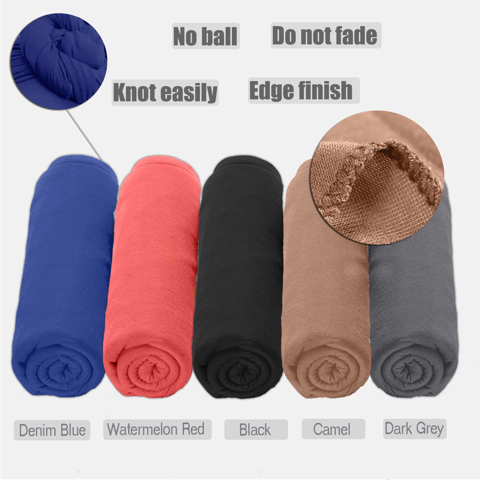 5 Pcs Stretch Jersey Headwrap Scarf Turban for Black Women, Boho Extra Long Soft Breathable Easy Knot Hijab Tie