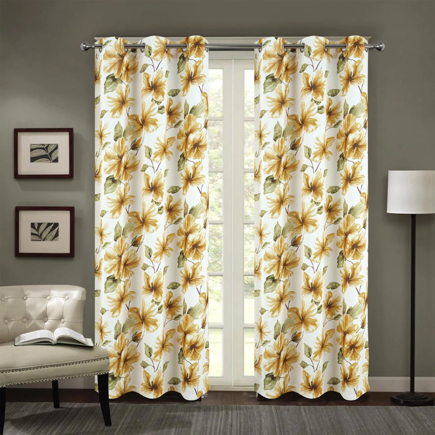 RT Designer Collection April Printed Blackout Luxurious Decorative Grommet Curtain Panel 54" x 84" Gold