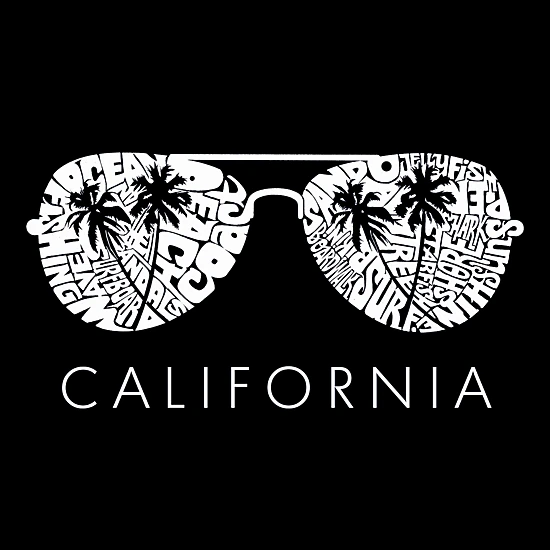 LA Pop Art Women's Cotton/Poly Blend Word Art T-Shirt - California Shades