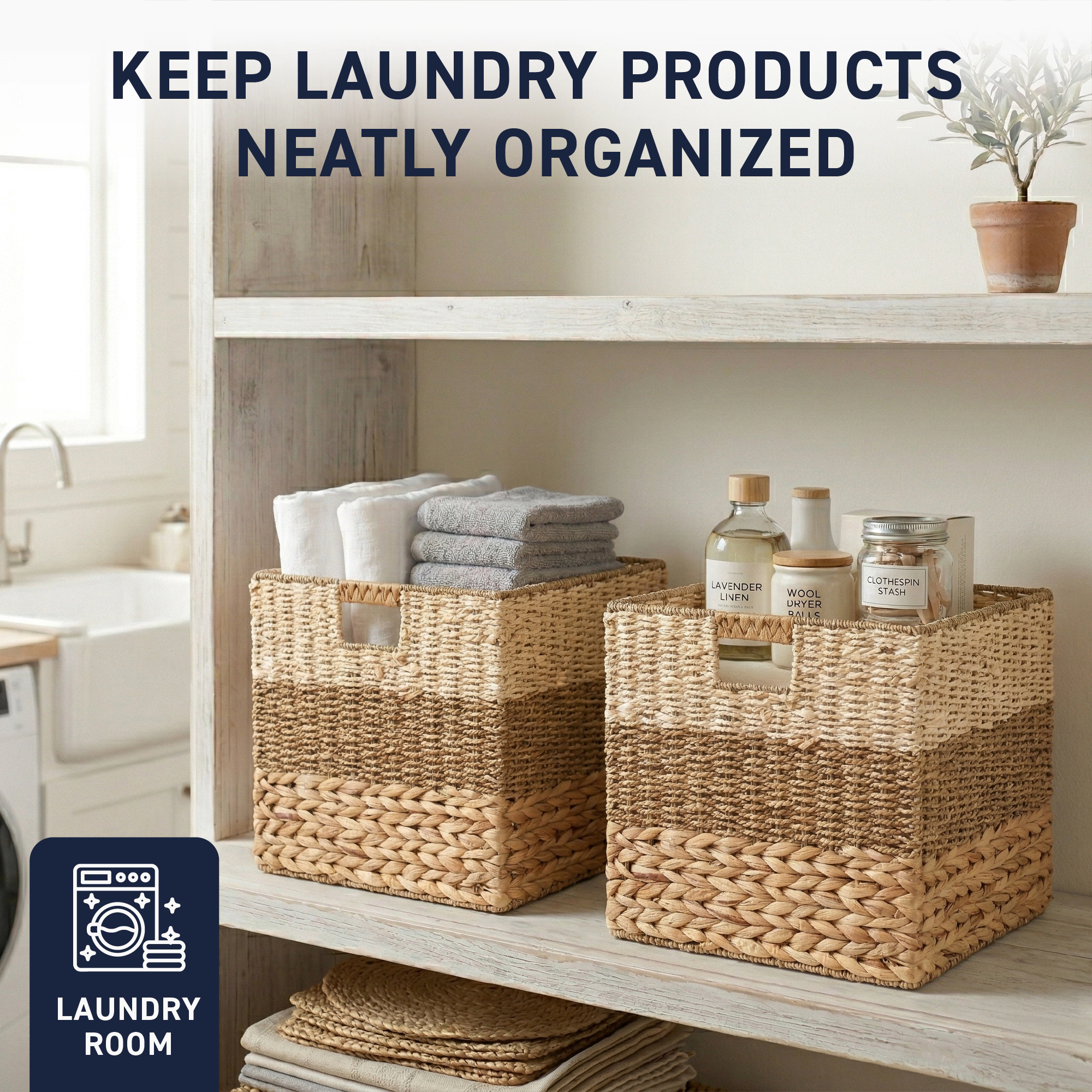 Ornavo Home 13" x 13" Inch Water Hyacinth Mixed Weave Wicker Storage Basket with Handles -  Set of 8