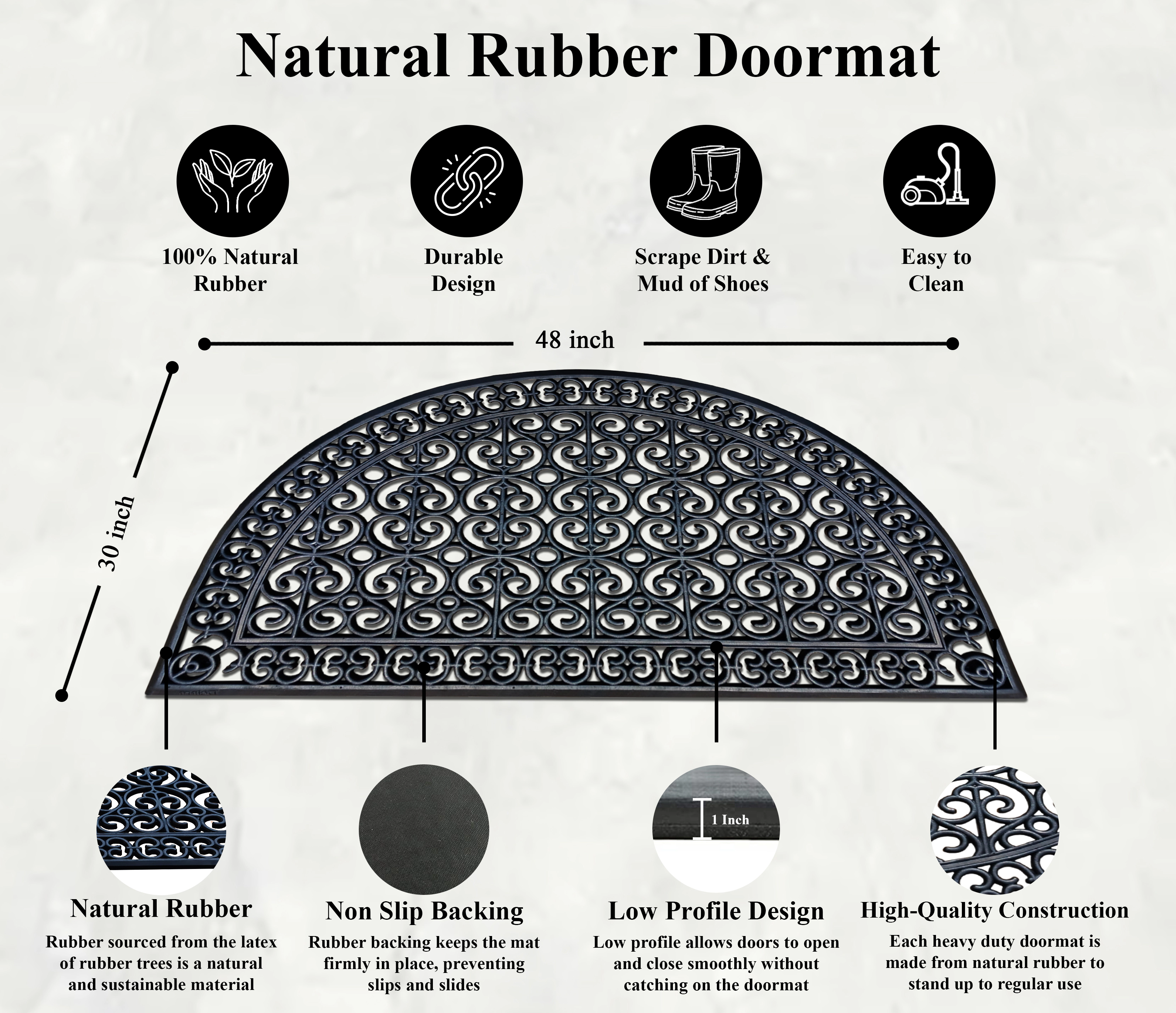 A1 Home Collections 18 lb Heavy Duty Rubber Doormat Non-Slip Drainage Front Door Mat for Outdoor Entry 30 x 48 In