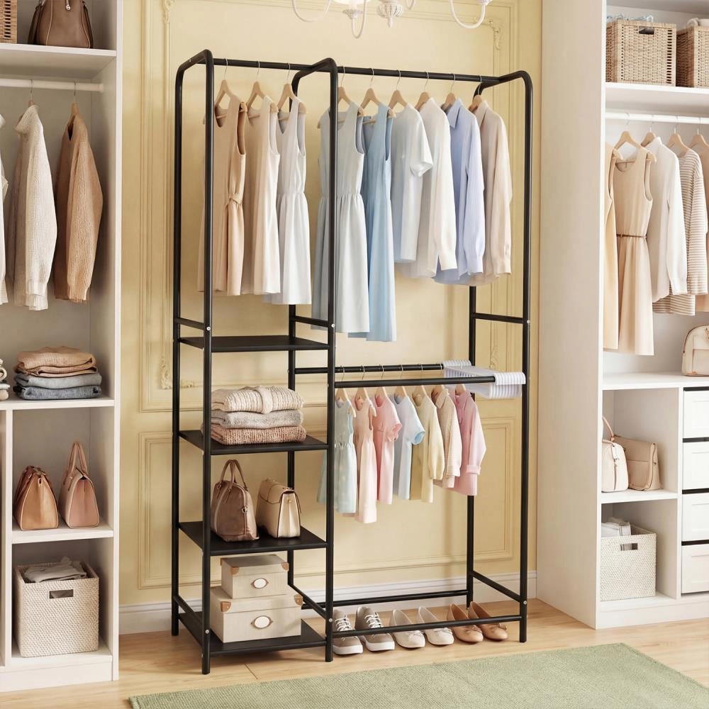 Hivvago Portable Closet with Pants Hangers and 2 Hanging Rods 4 Storage Shelves