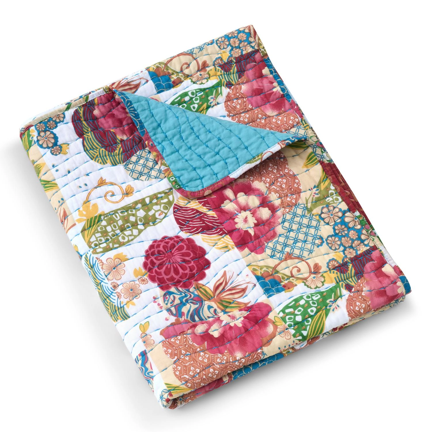 Greenland Home Fashions Jewel 100% Cotton Stylized Floral and Fruit Design Accessory Throw 50" x 60" White