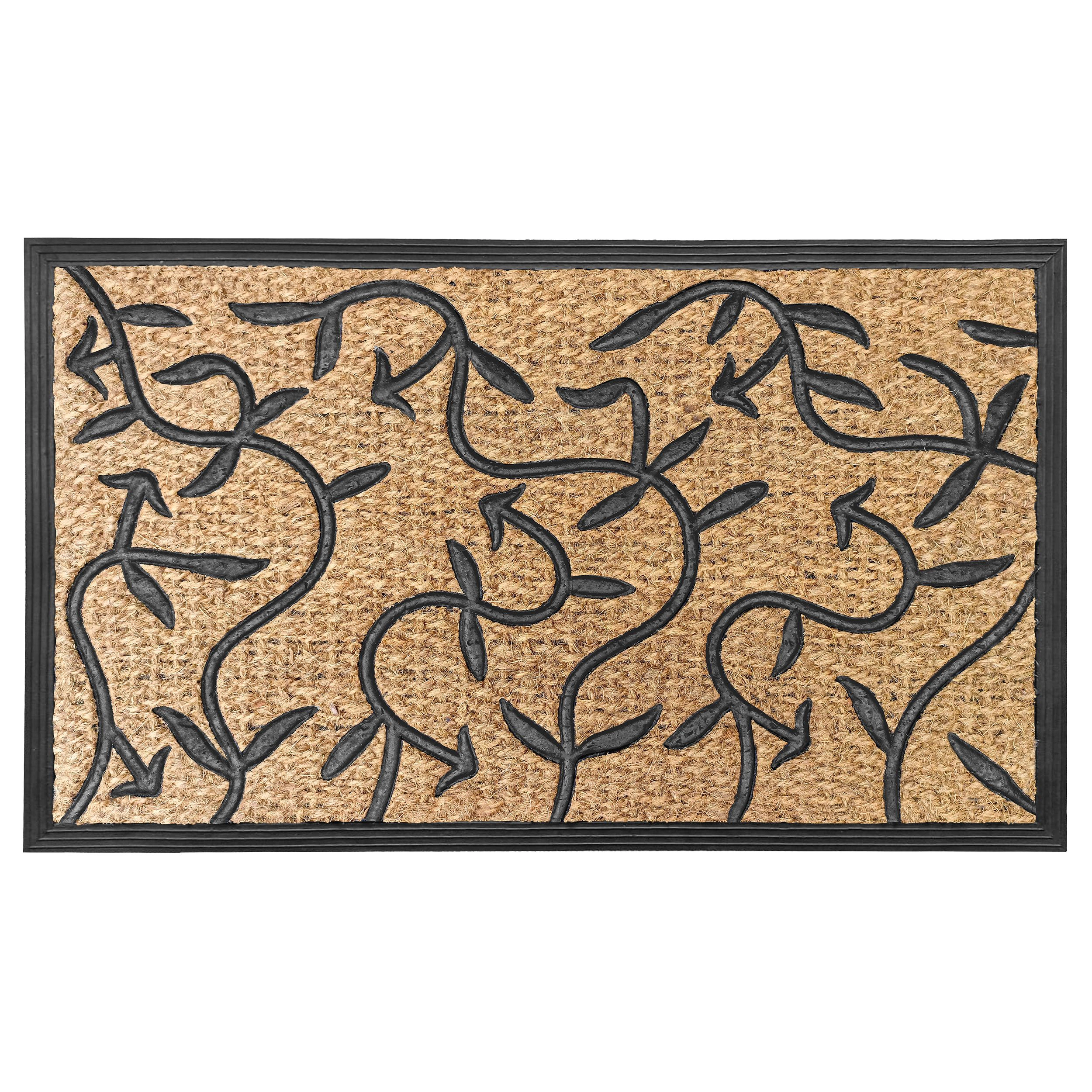 Kate Aurora Ironwork Scroll Designed Coir Bristled Outdoor All Season Welcome Mat With Rubber Trim - 18"x30"