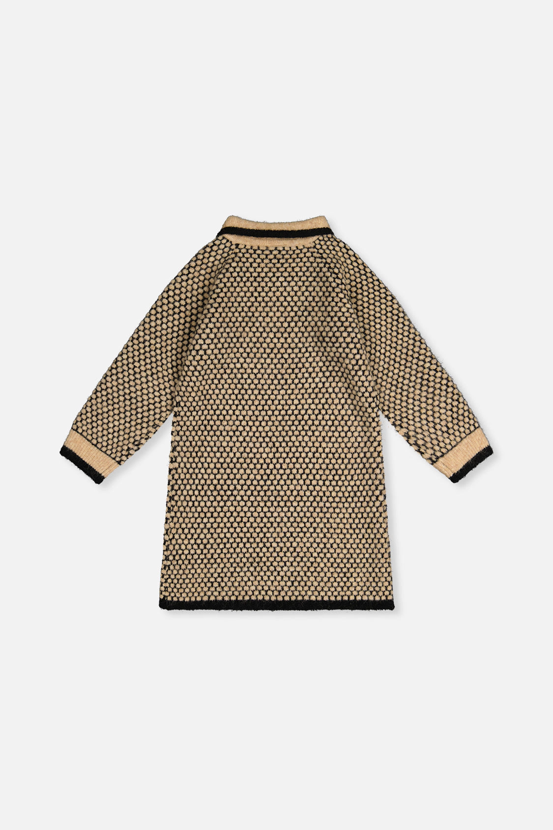 Deux par Deux Girls Honeycomb Knit Dress with Collar & Floral Embroidery