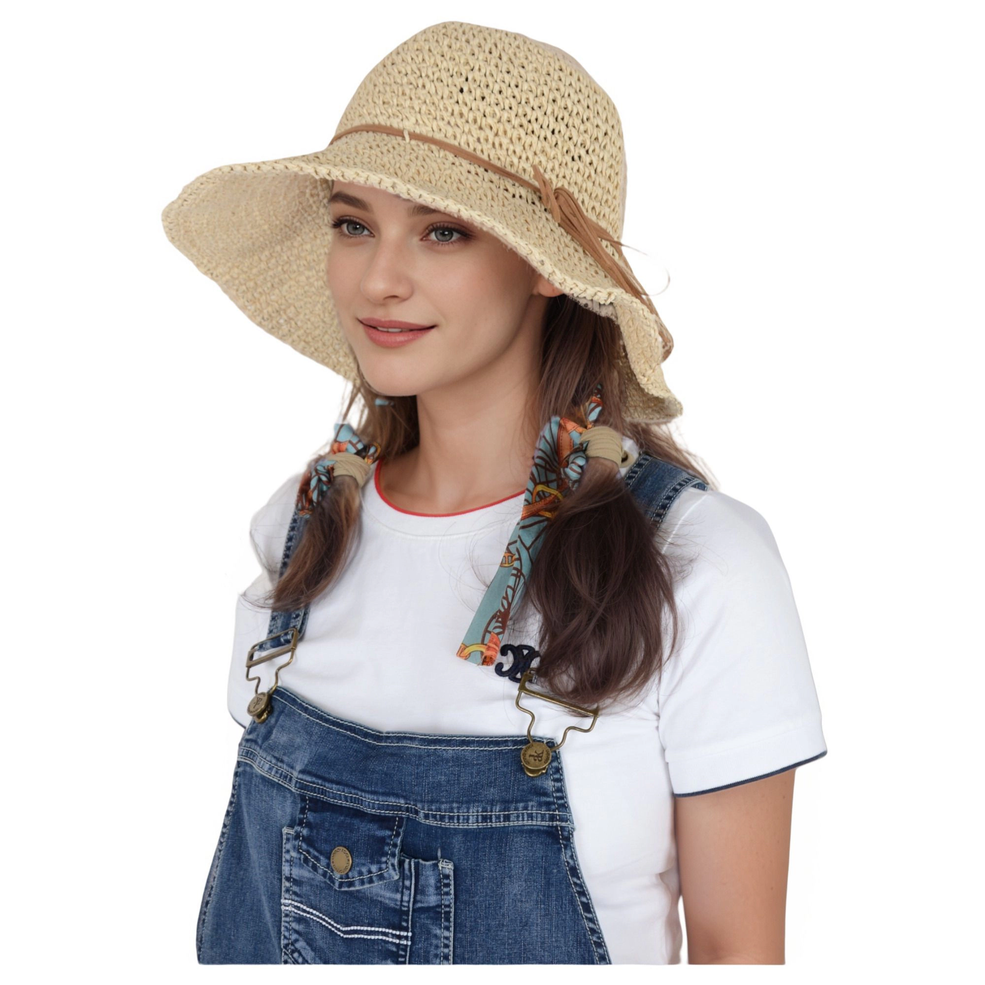 Anna-Kaci Women's Woven Floppy Sun Hat with Rounded Crown and Decorative Bow Detail