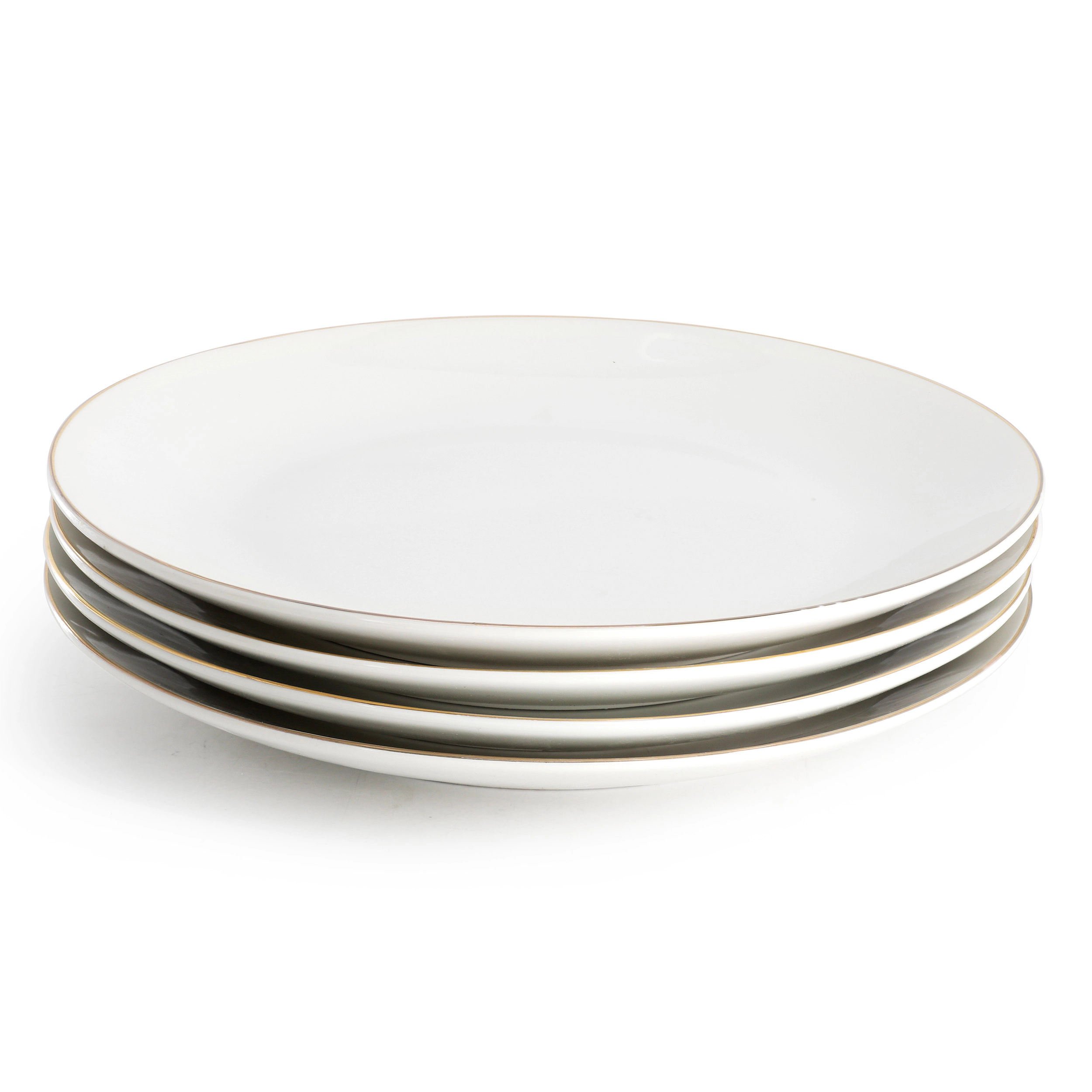 Gibson Home Ogalla 4 Piece Fine Ceramic 10.5 Inch Dinner Plate Set in White with Gold Rim