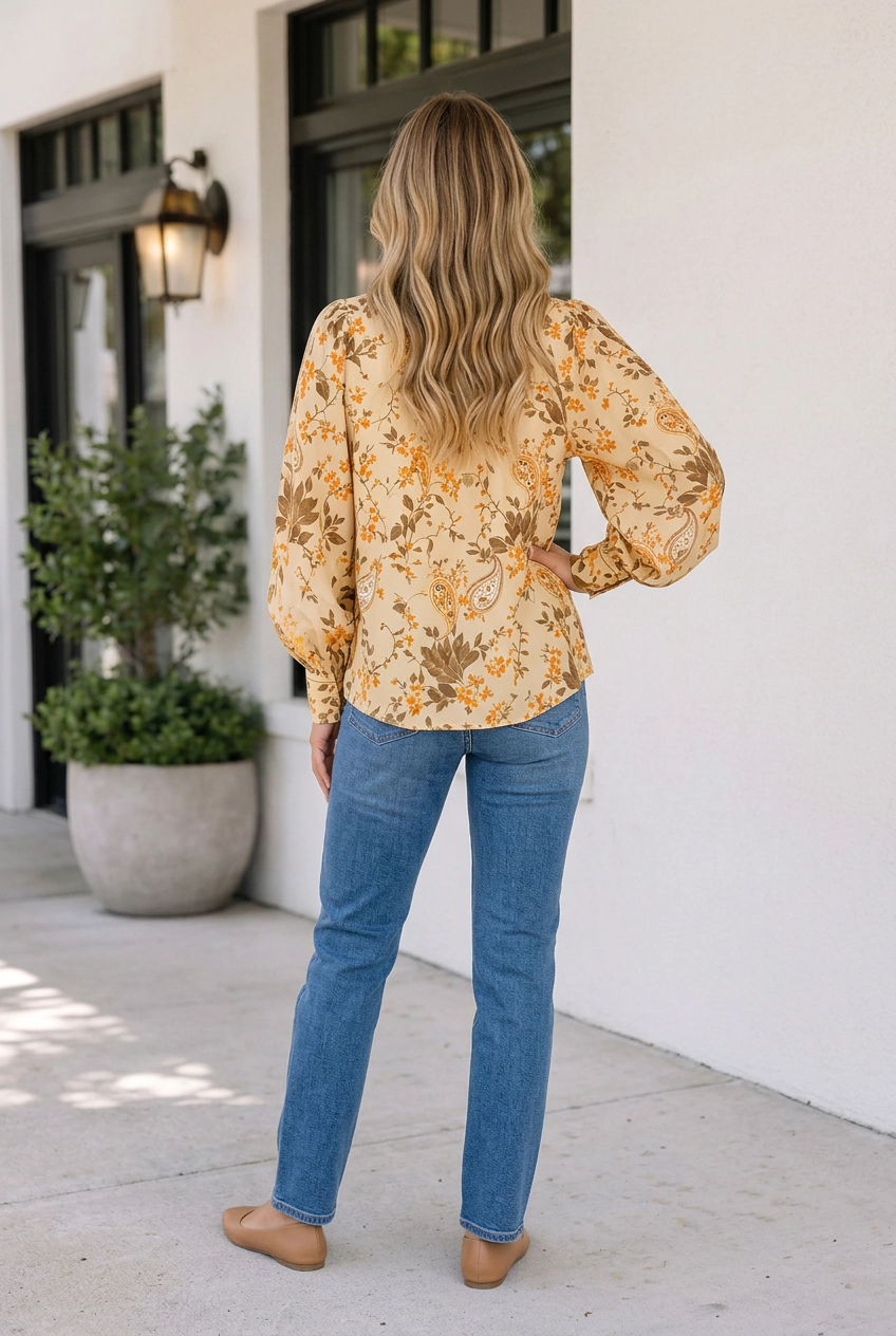 Threaded Pear Women's Kai Long Sleeve Blouse Top