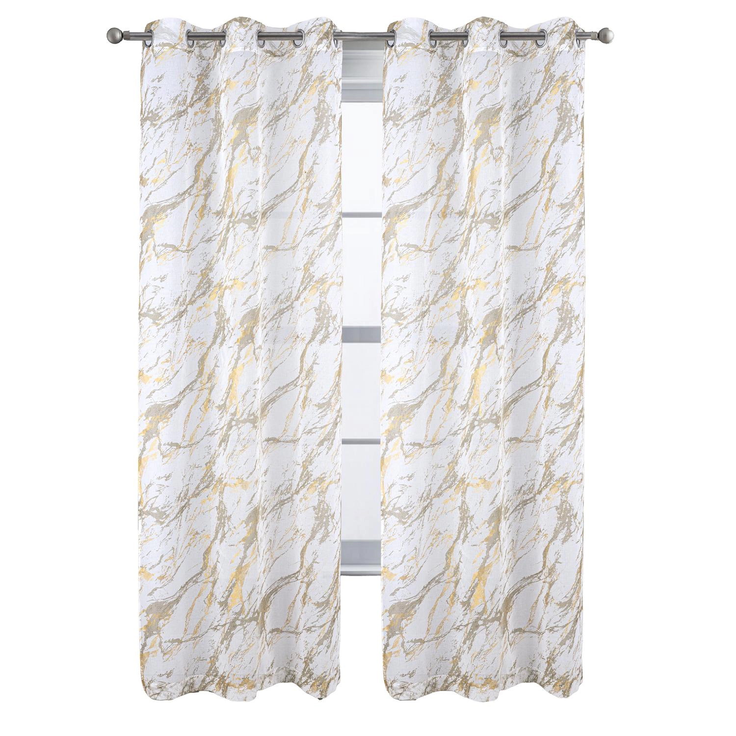 RT Designers Collection Marble Grommet Metallic Sheer Printed Doily Curtain Panel 54" x 90" Taupe