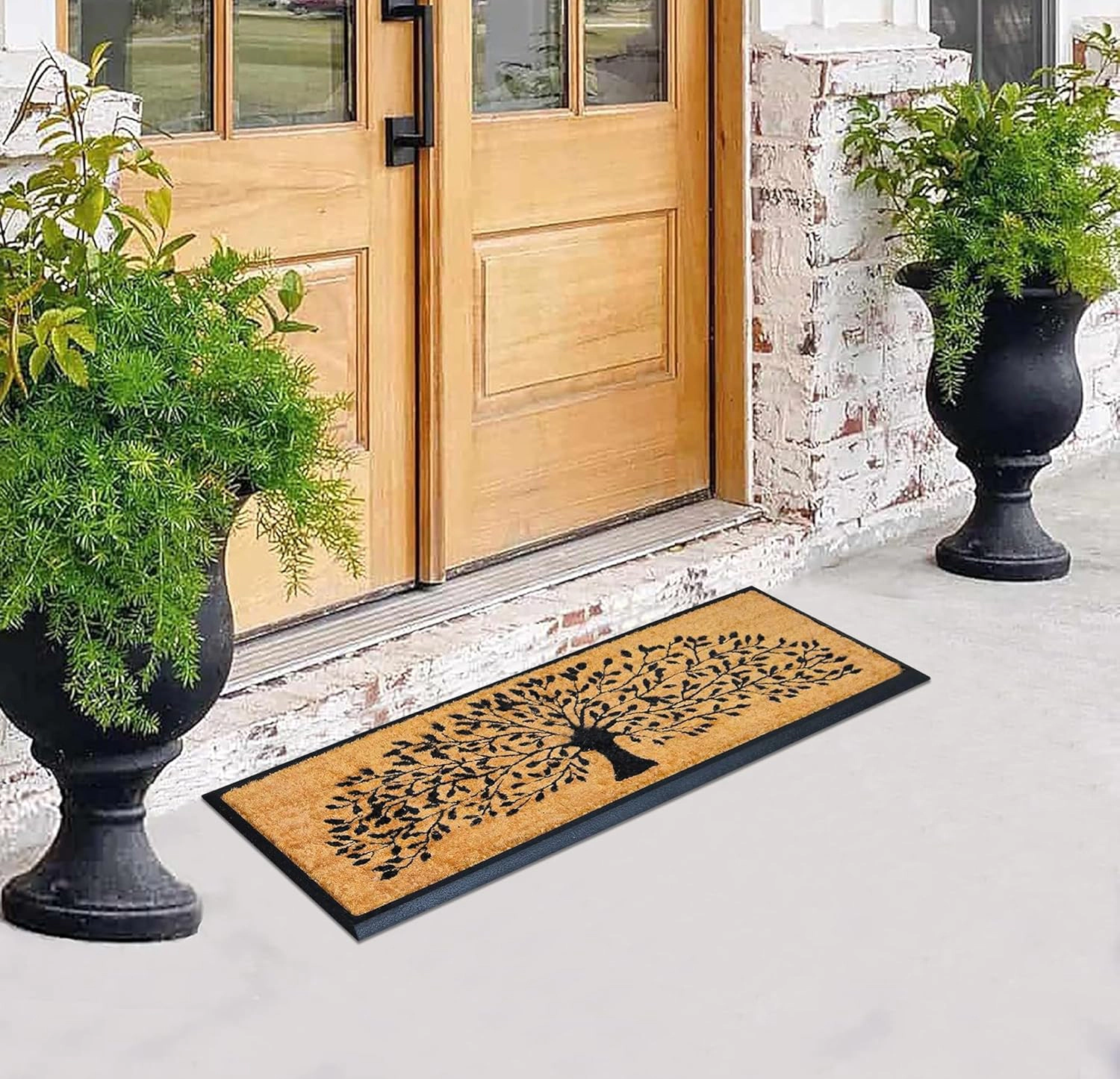 A1 Home Collections Coir and Rubber Door Mat 48x18 Inches Heavy Duty Durable Low-Profile Shredding Tree Black