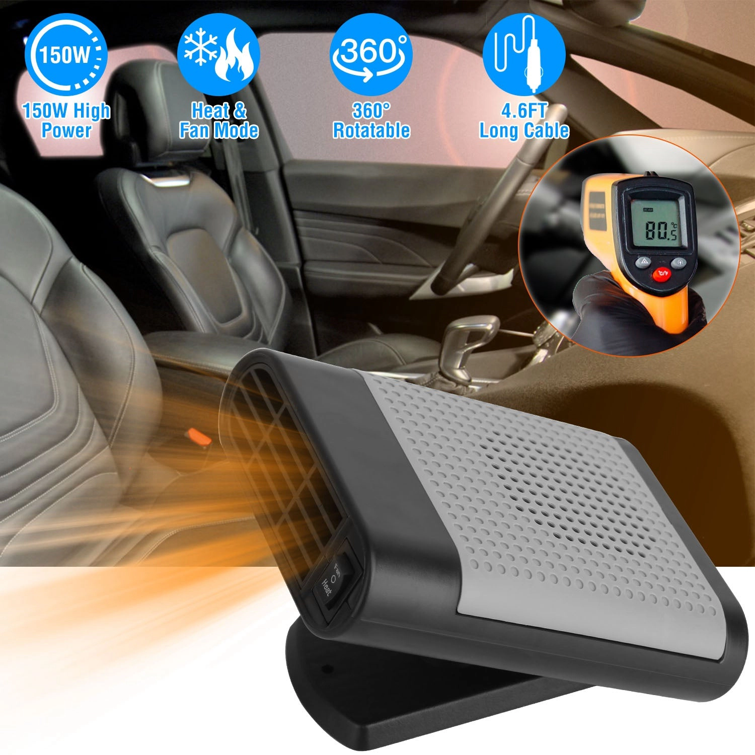 GBruno 12V 2-in-1 Portable Car Heater And Cooling Fan