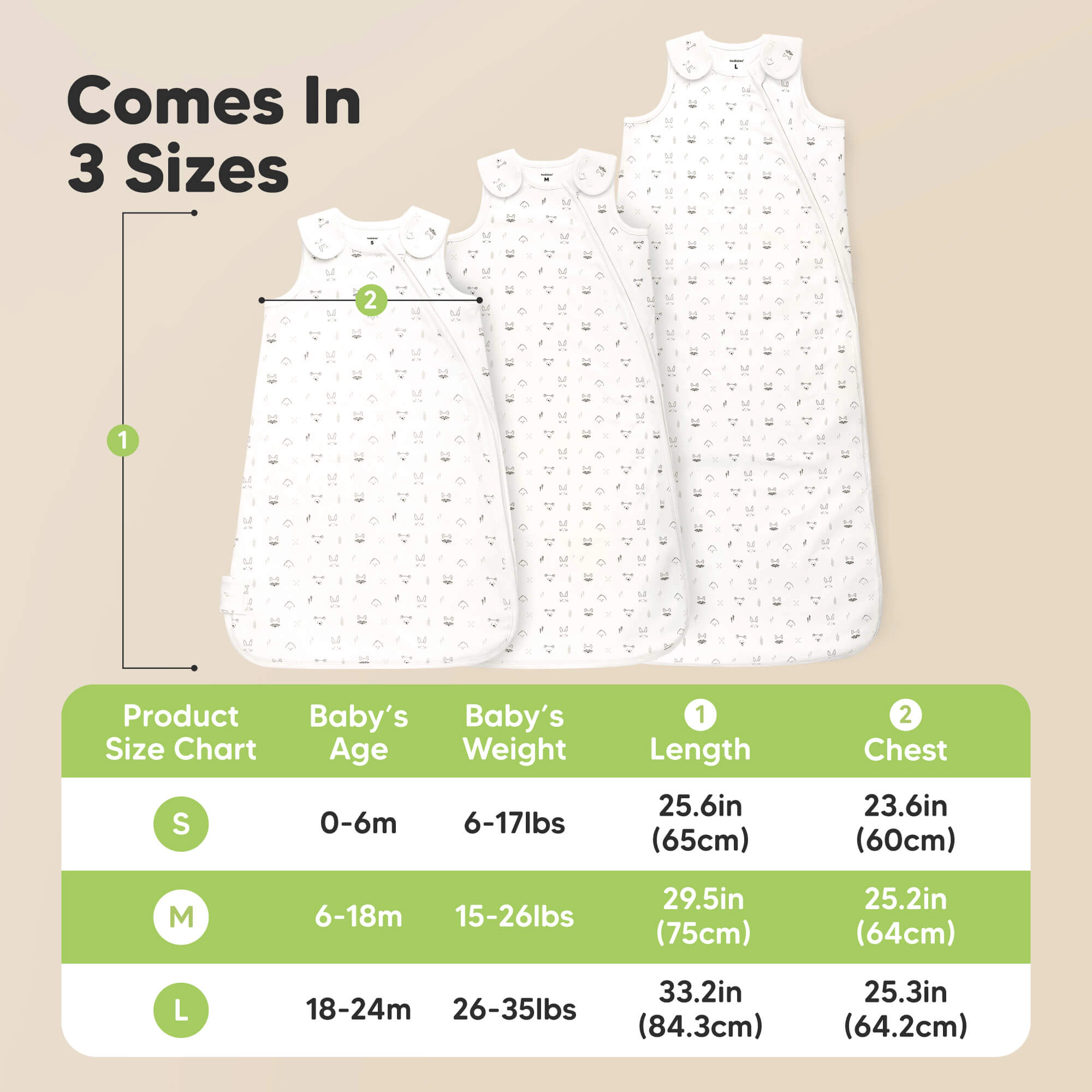 KeaBabies Soothe Sleep Sack, 2-Pack Organic Cotton Baby Wearable Blanket 1.5 TOG
