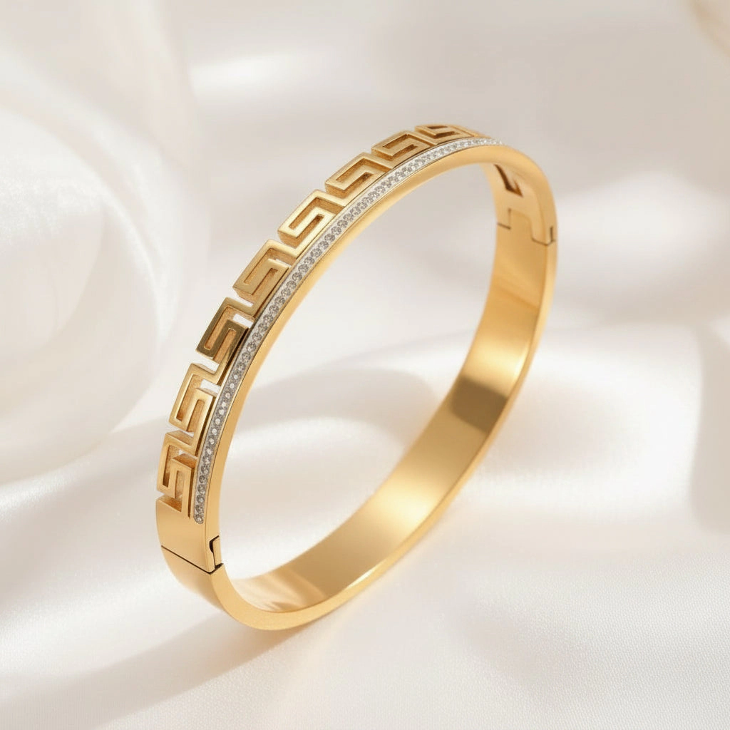 DressAtR Women's Rhinestone 18K Gold Plated Bangle Bracelet