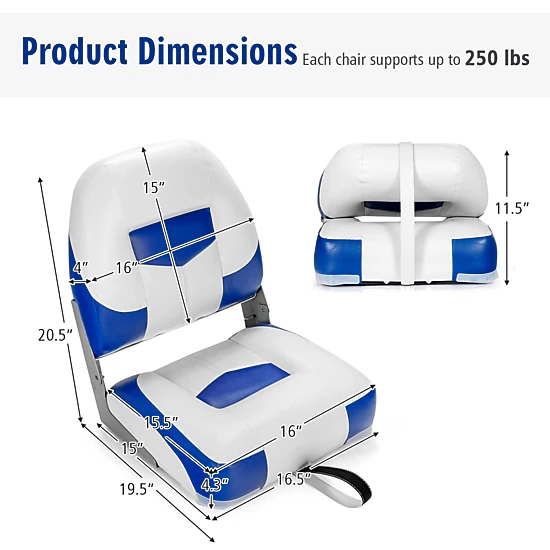 SUGIFT Set of 2 Blue Folding Boat Seats with Curved Backrests 19.5-in W 16.5-in D 20.5-in H 250-lb Chair Capacity