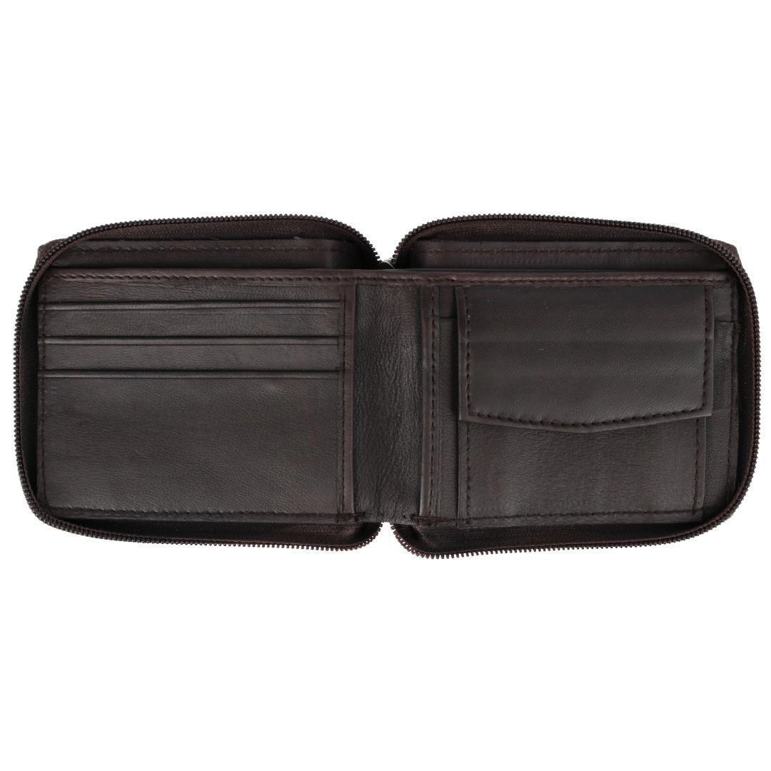 CTM Leather Zip-Around Bifold Wallet with Coin Pocket