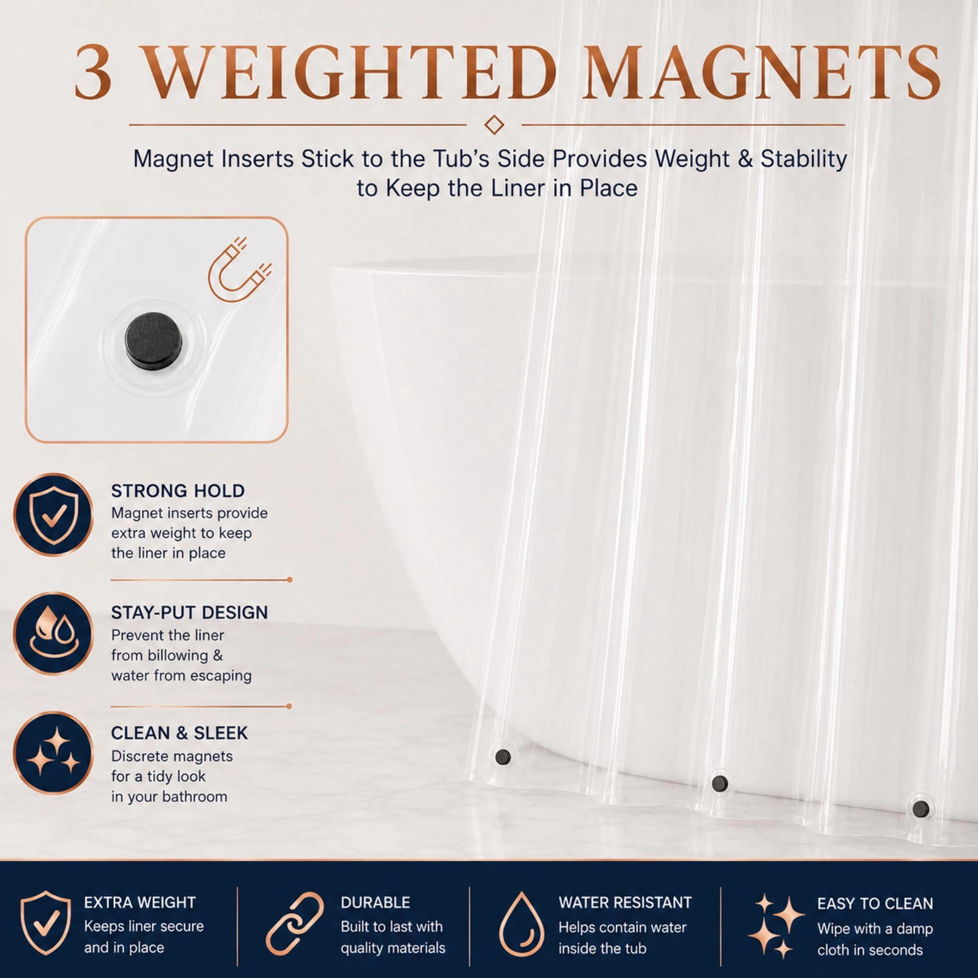 Dainty Home Extra Heavy Weight Shower Curtain Liner With Magnetized Hem 70" x 72"